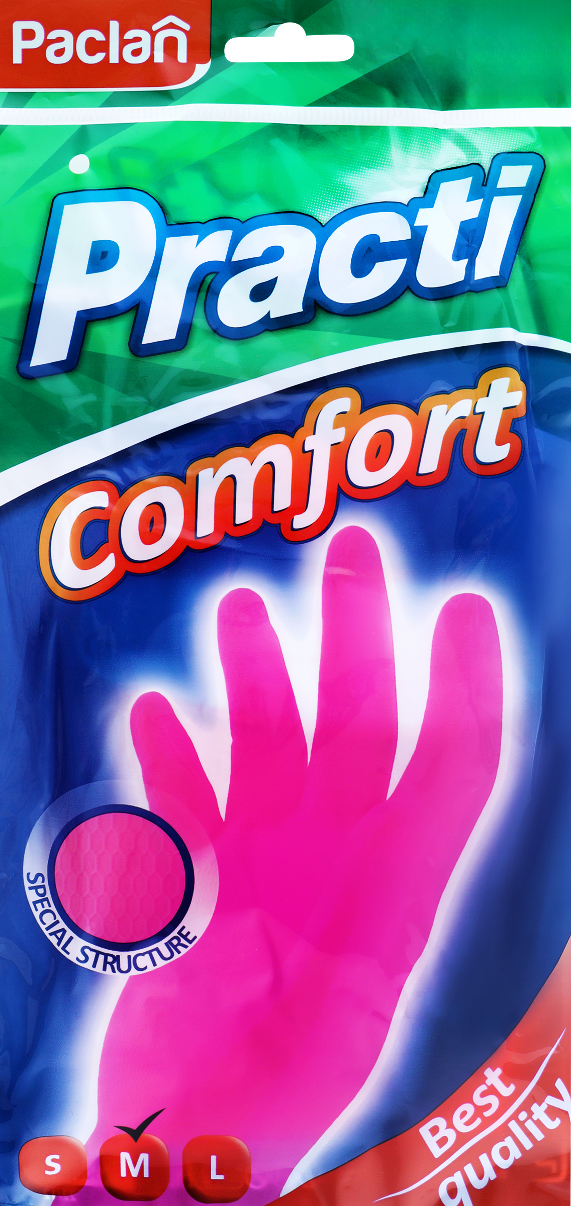 Изображение товара Перчатки PACLAN Comfort розовые размер М для защиты рук хозяйственные работы