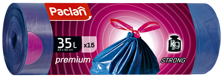 Изображение товара Мешки для мусора PACLAN Premium с тесьмой 35л, 15 шт, удобные и прочные