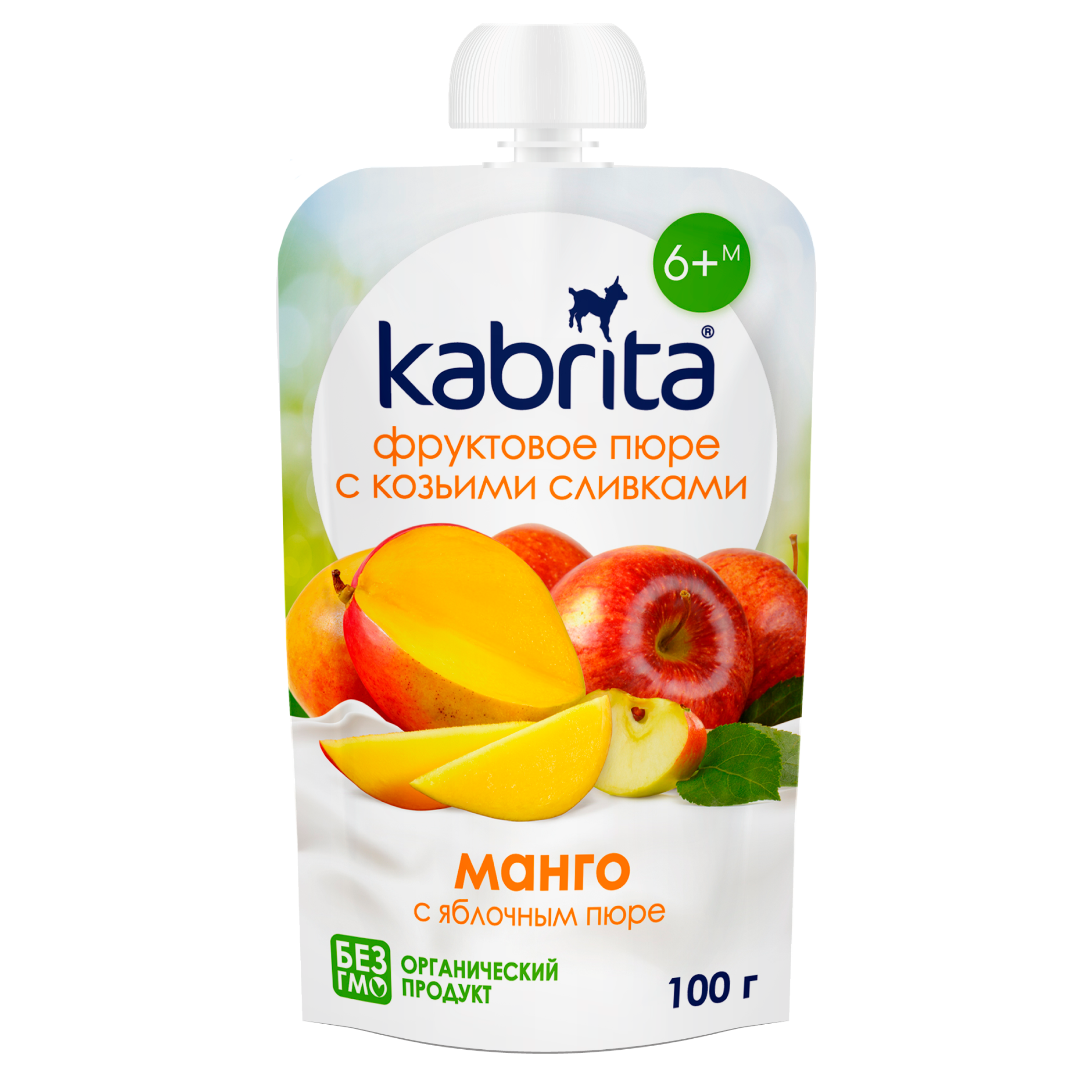 Изображение товара Пюре фруктовое KABRITA Манго с яблочным пюре и козьими сливками, с 6 месяцев, 100г