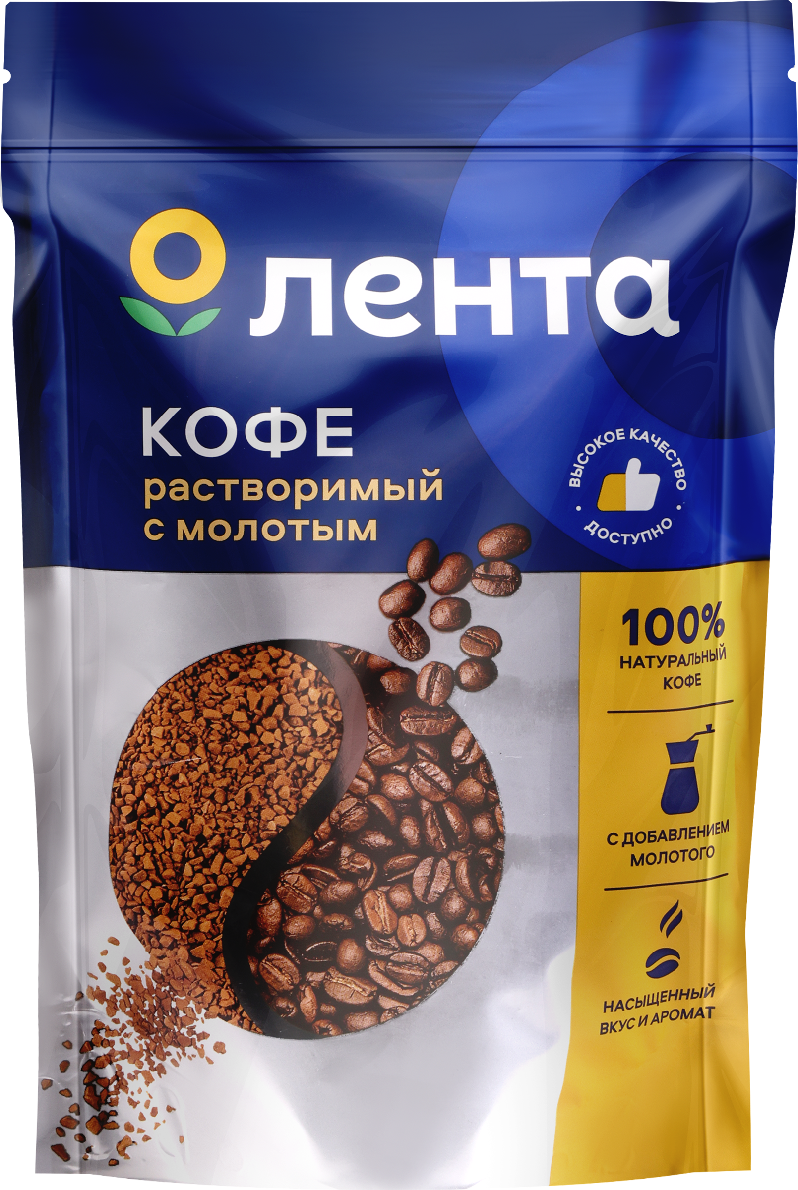 Изображение товара Кофе растворимый с добавлением молотого ЛЕНТА сублимированный 180г быстрое приготовление