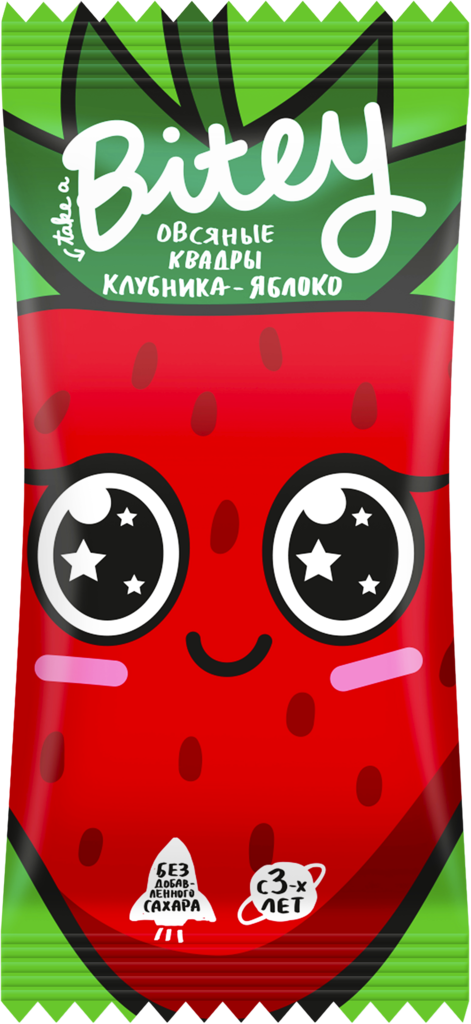 Изображение товара Батончик фруктово-овсяный TAKE A BITEY Квадры Клубника яблоко 30г