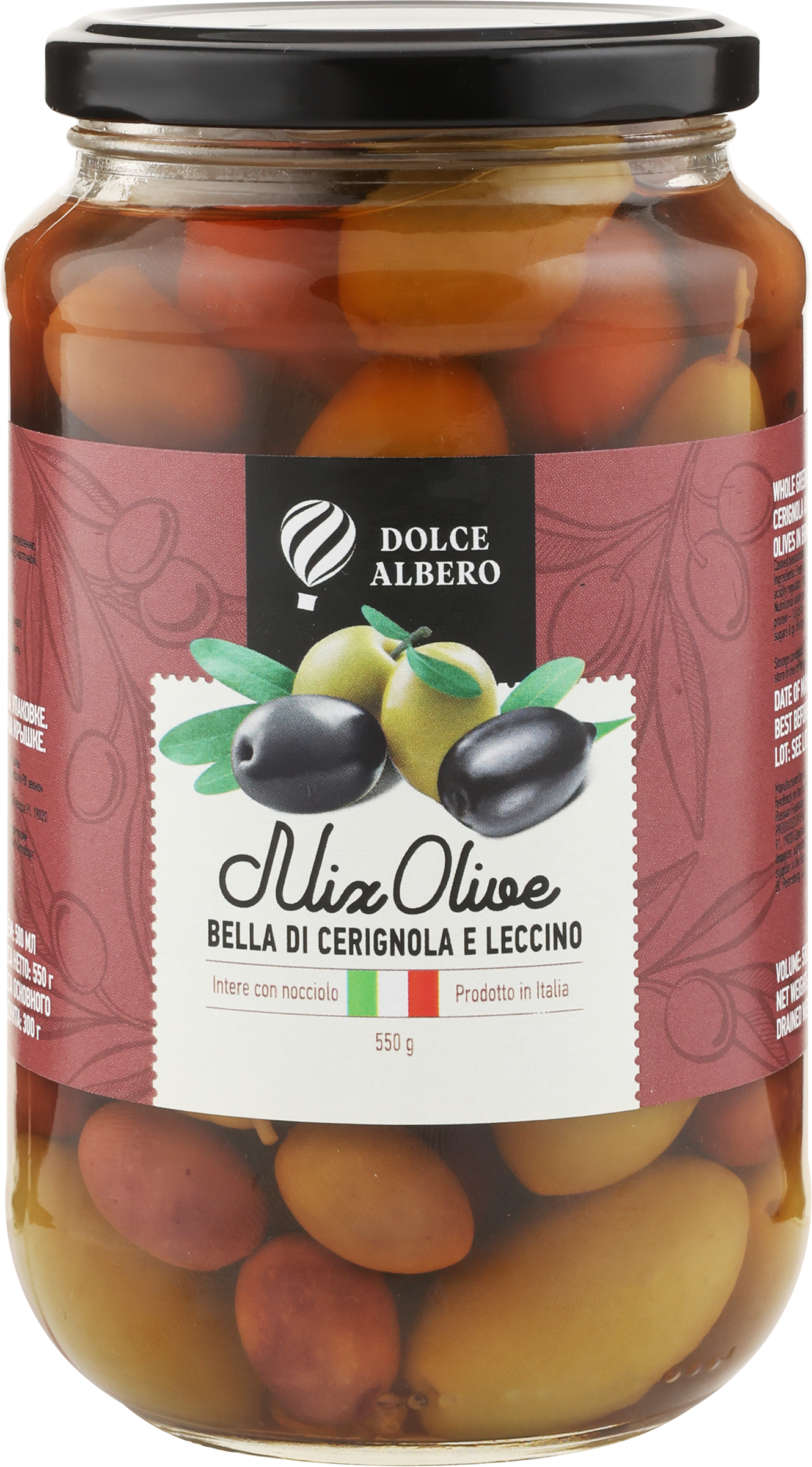 Изображение товара Оливки и маслины с косточкой DOLCE ALBERO зеленые и черные, 580мл