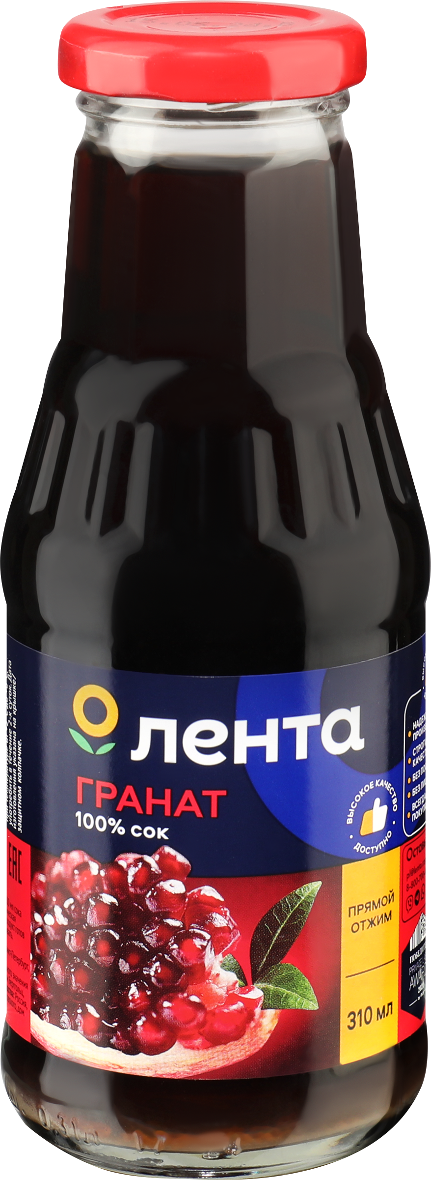 Изображение товара Сок ЛЕНТА Гранатовый прямого отжима в стеклянной бутылке 0.31л