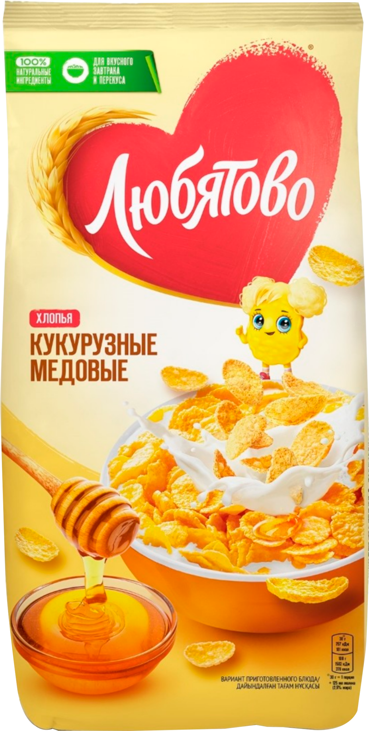 Изображение товара Хлопья кукурузные ЛЮБЯТОВО медовые, 250г