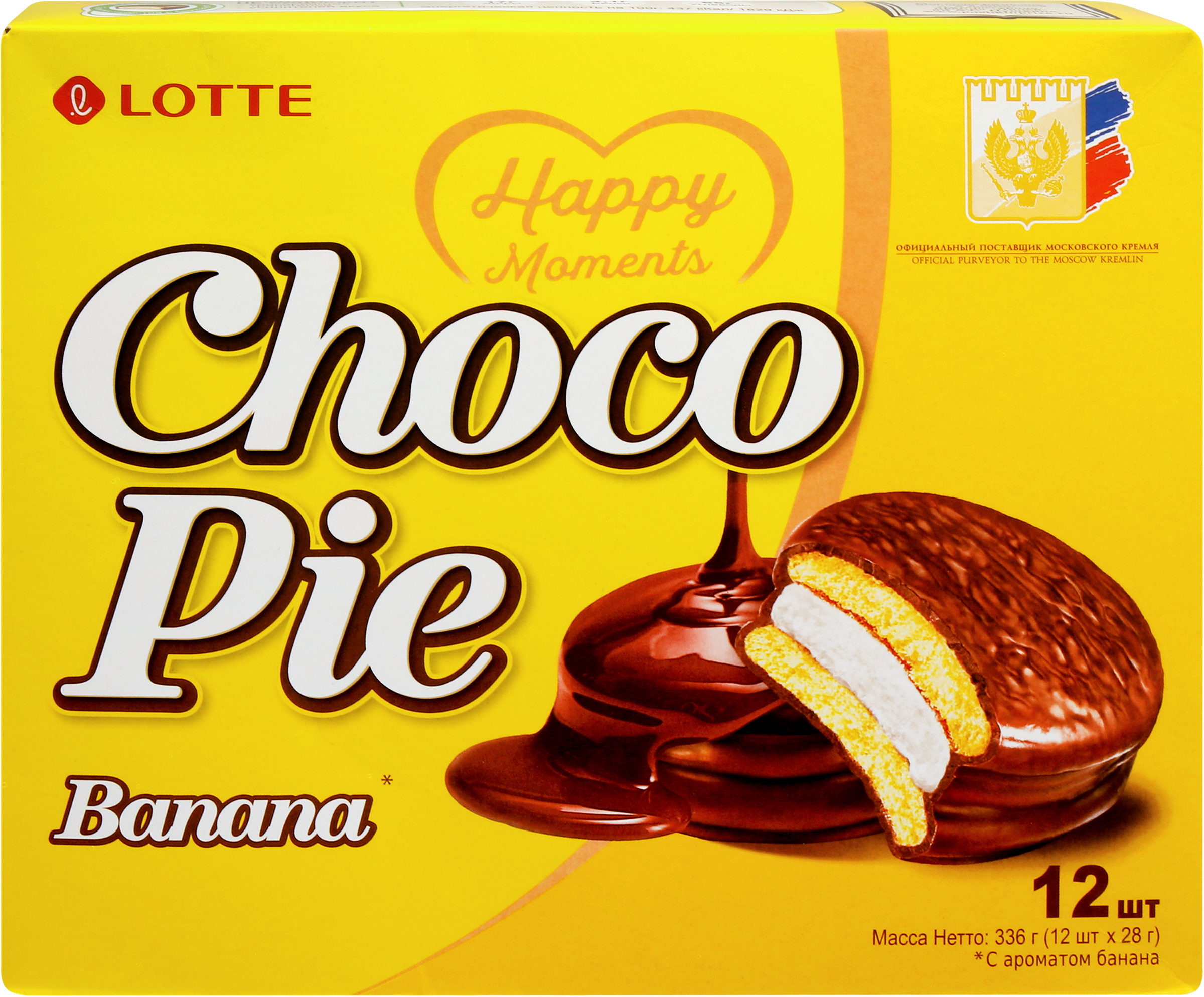 Изображение товара Печенье LOTTE Choco Pie Banana бисквитное в шоколадной глазури, 12х28г
