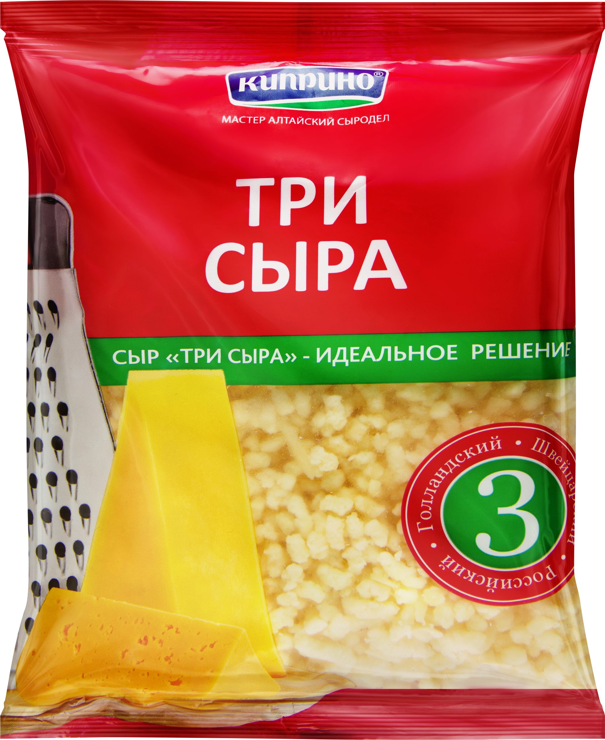 Изображение товара Тертый сыр КИПРИНО три сыра 45% 200г для салатов и пиццы