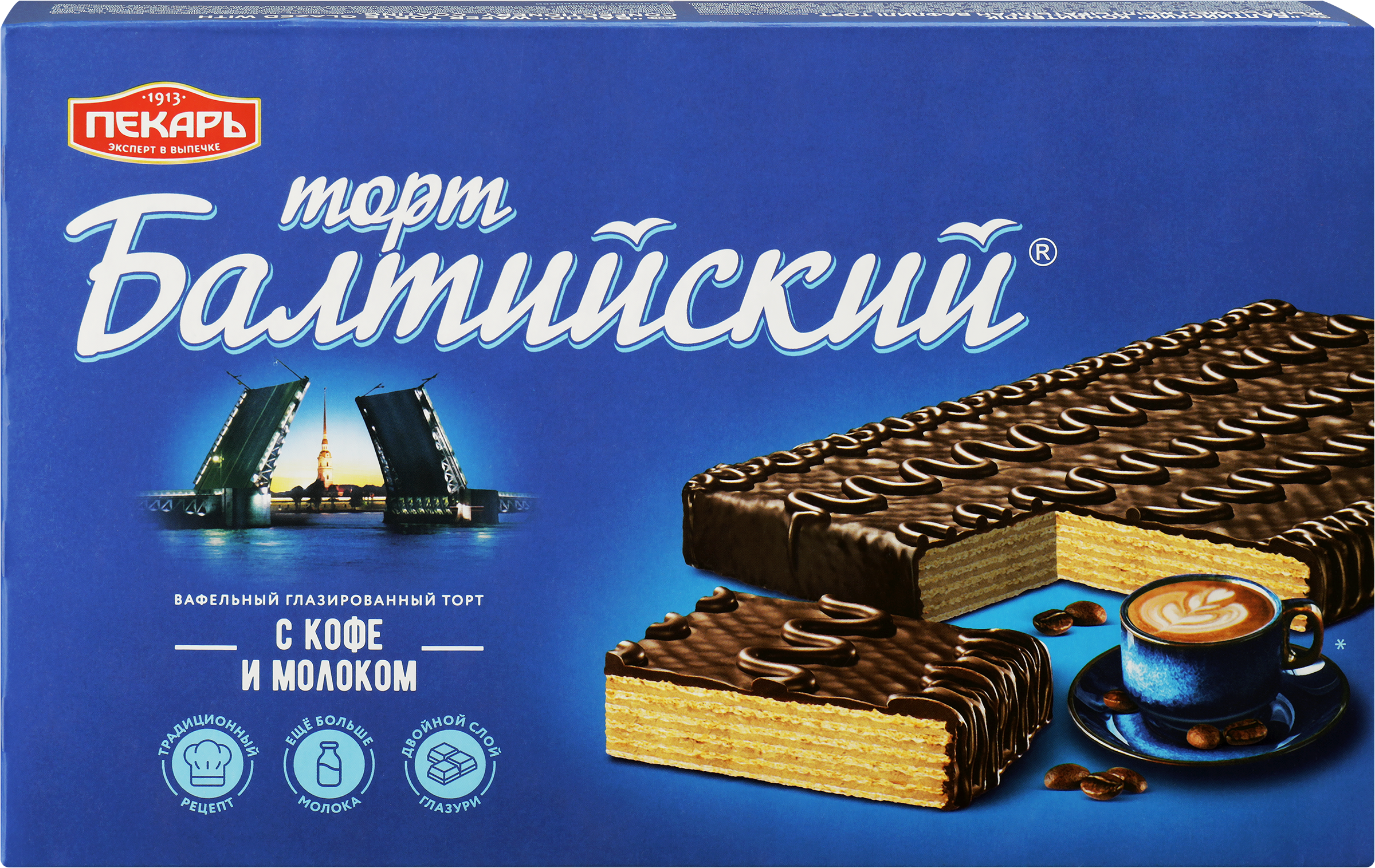 Изображение товара Торт вафельный ПЕКАРЬ Балтийский глазированный, 320г