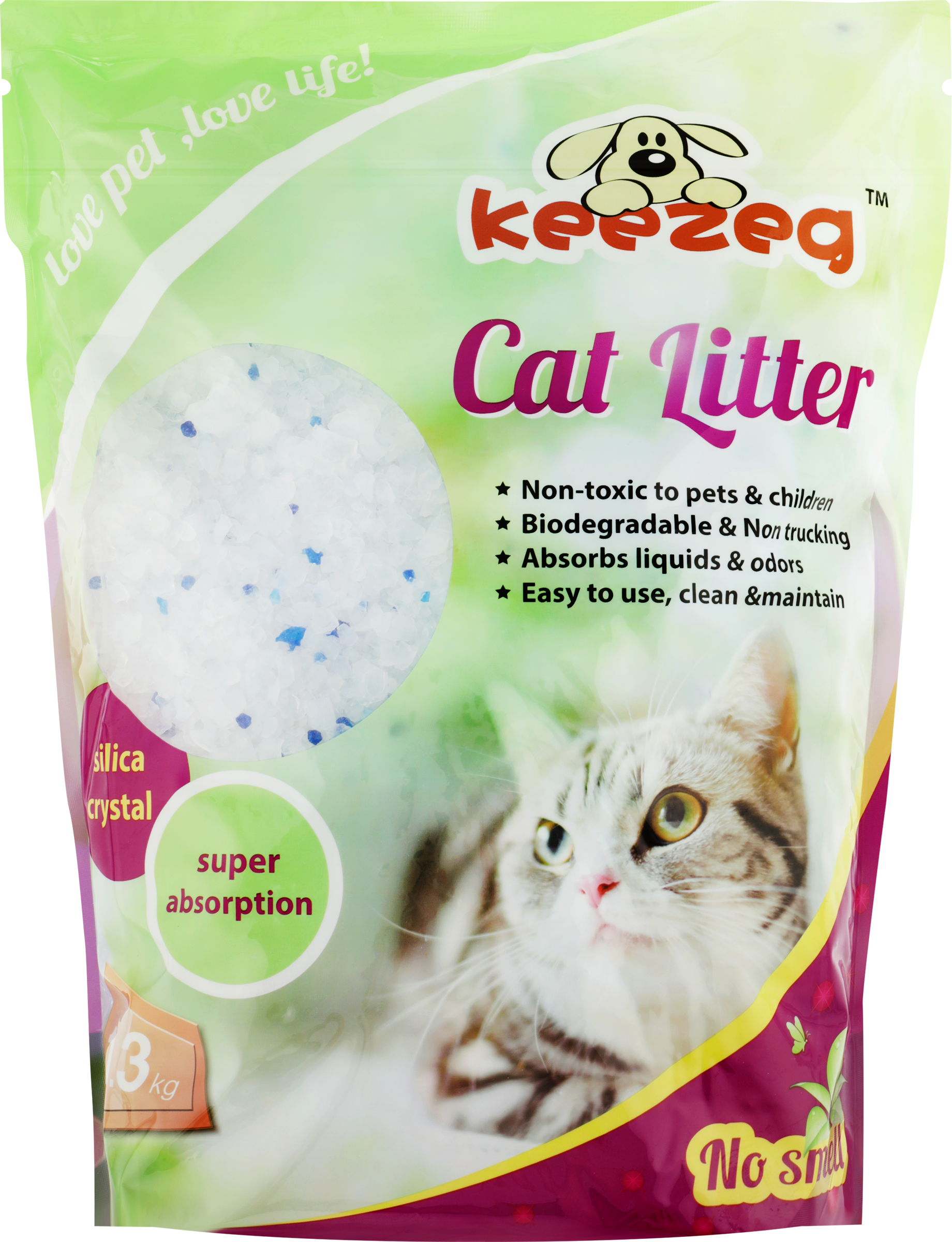 Изображение товара Наполнитель силикагелевый для кошачьего туалета KEEZEG без запаха, 1,3кг