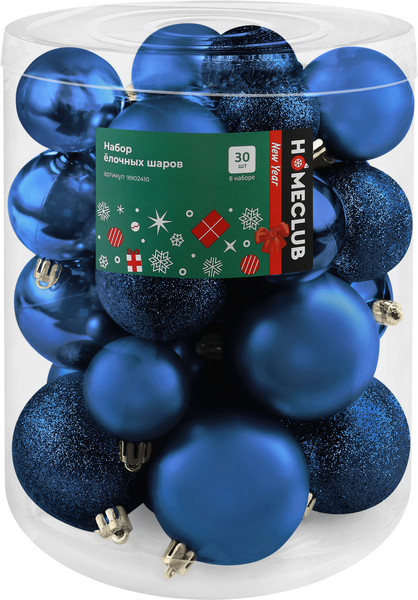 Изображение товара Набор елочных шаров HOMECLUB разного размера, пластик Арт. 9902410, 30шт