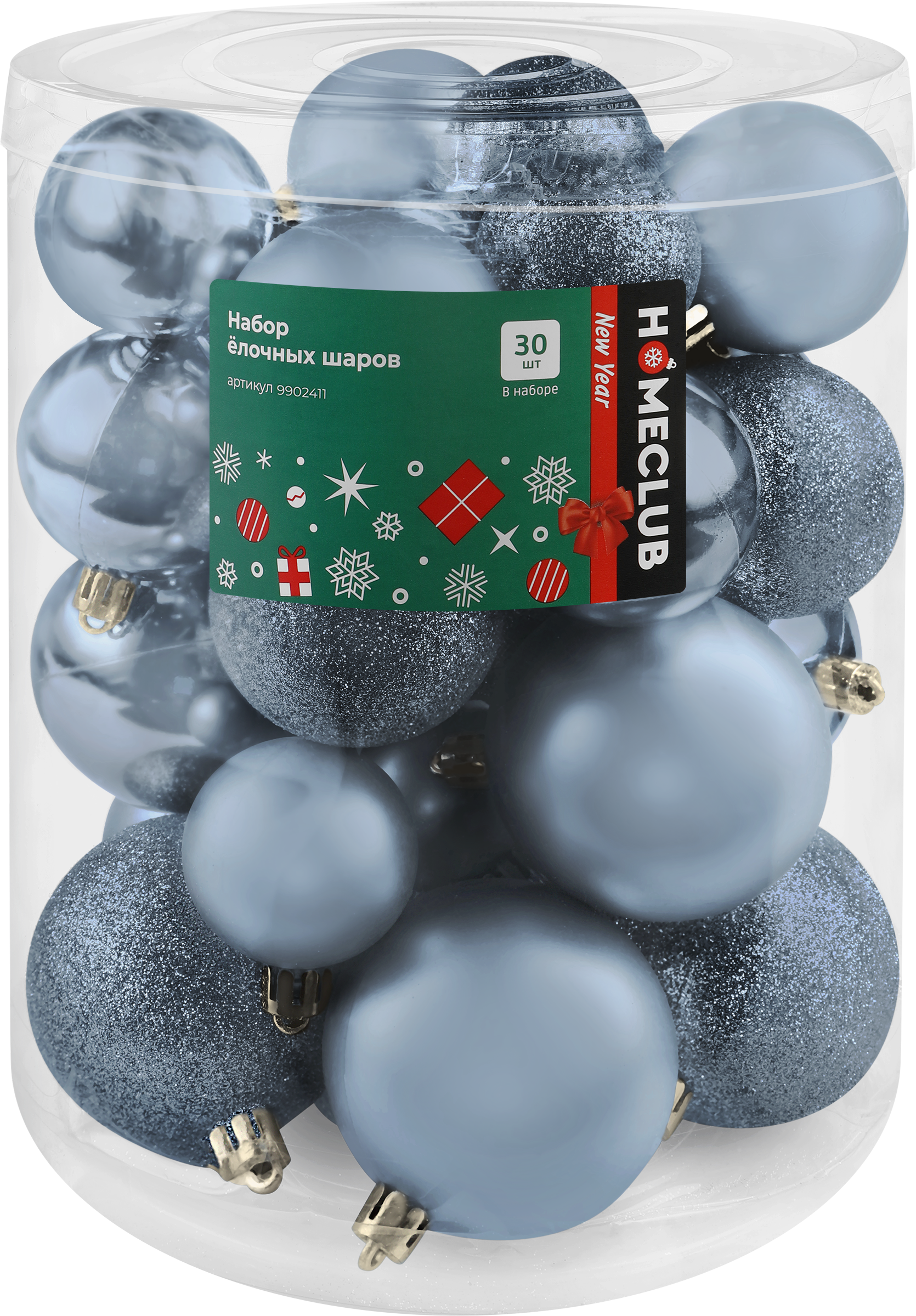 Изображение товара Набор елочных шаров HOMECLUB разного размера 30 шт пластик голубой
