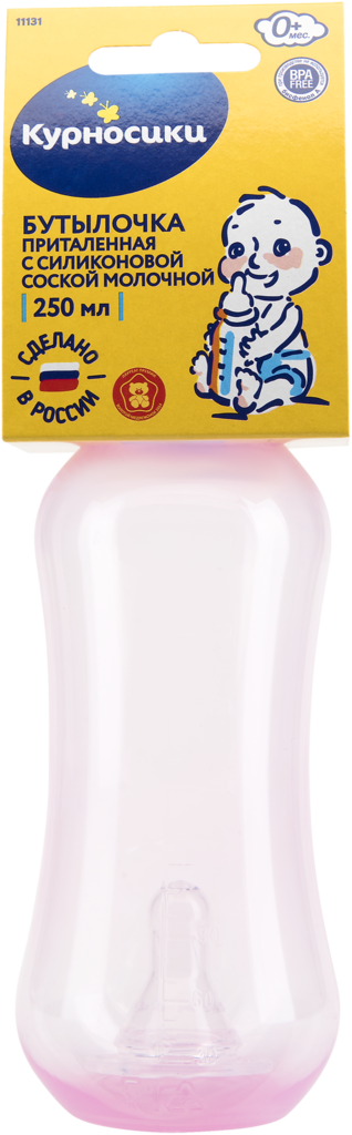 Изображение товара Бутылочка для кормления КУРНОСИКИ 250мл с силиконовой соской