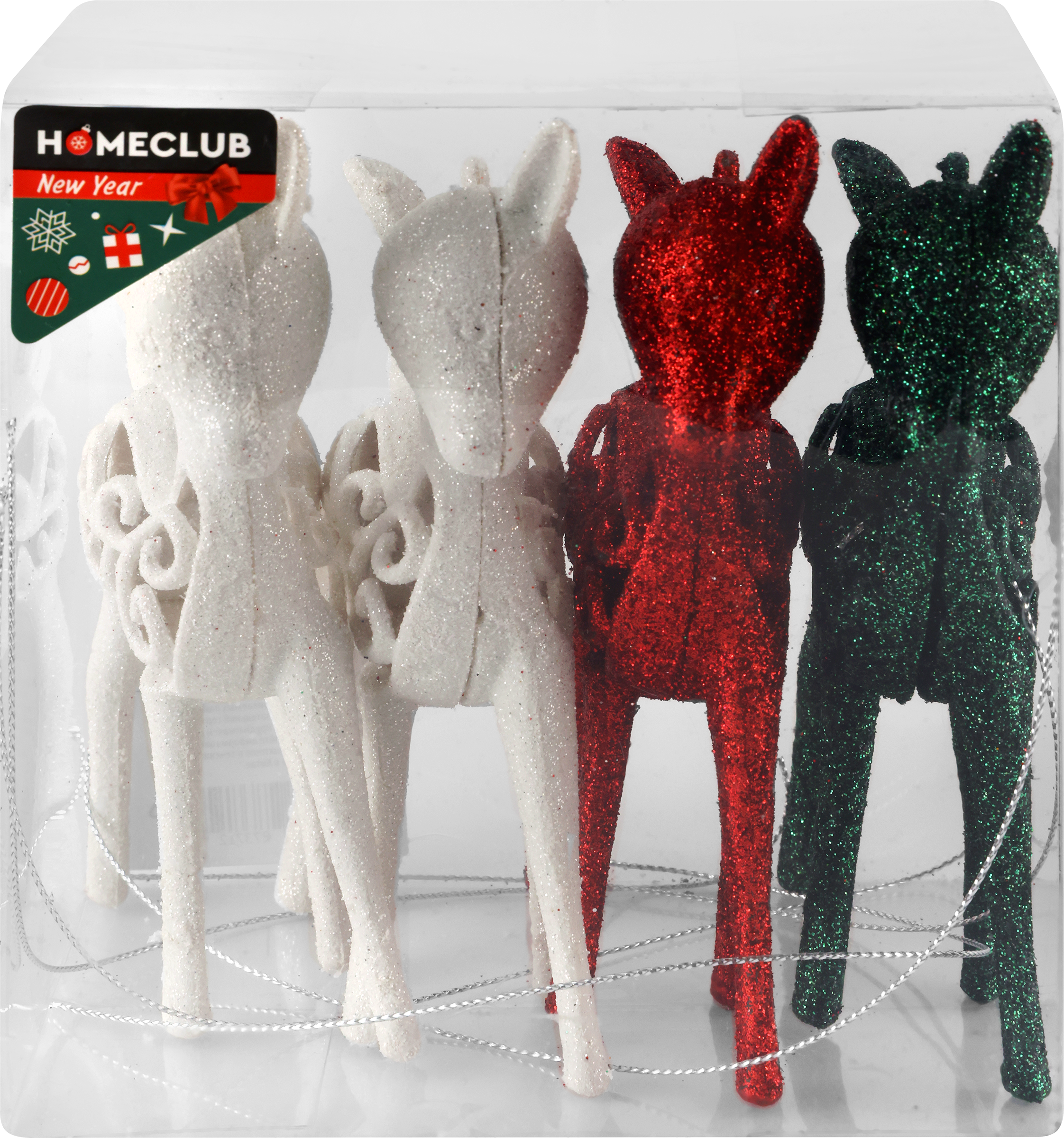 Изображение товара Набор елочных украшений HOMECLUB Классическое рождество оленята 14см 4 шт пластиковые
