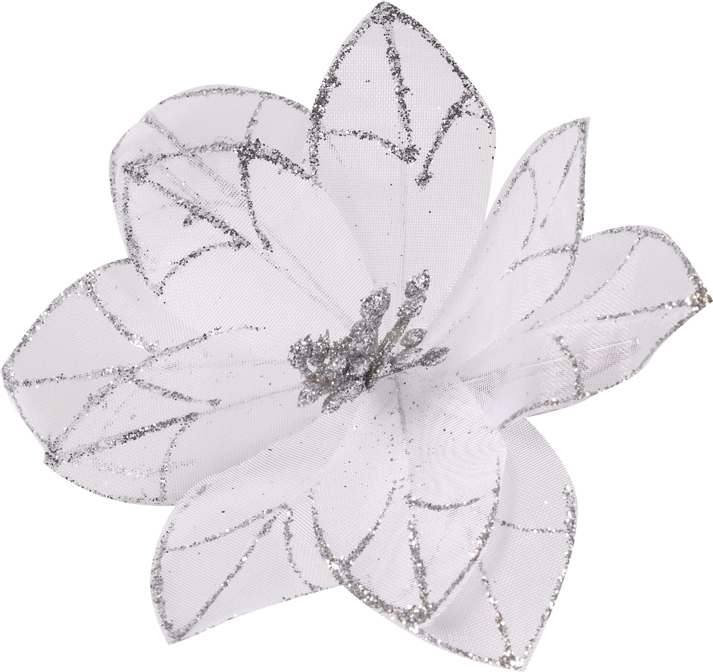 Изображение товара Украшение елочное HOMECLUB Рождественский цветок 20см с глиттером и бусинами