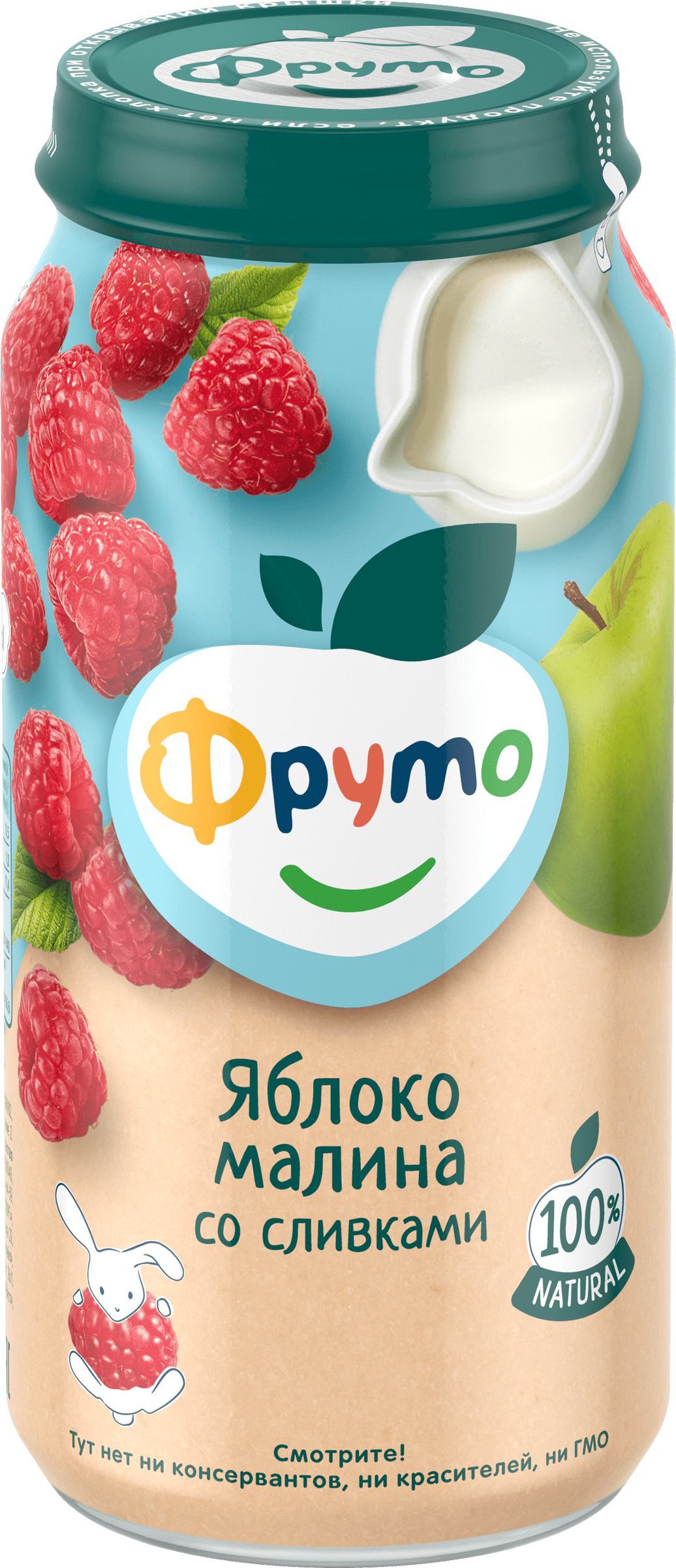 Изображение товара Пюре ФРУТОНЯНЯ Яблоко и малина со сливками для детей с 6 месяцев 250г