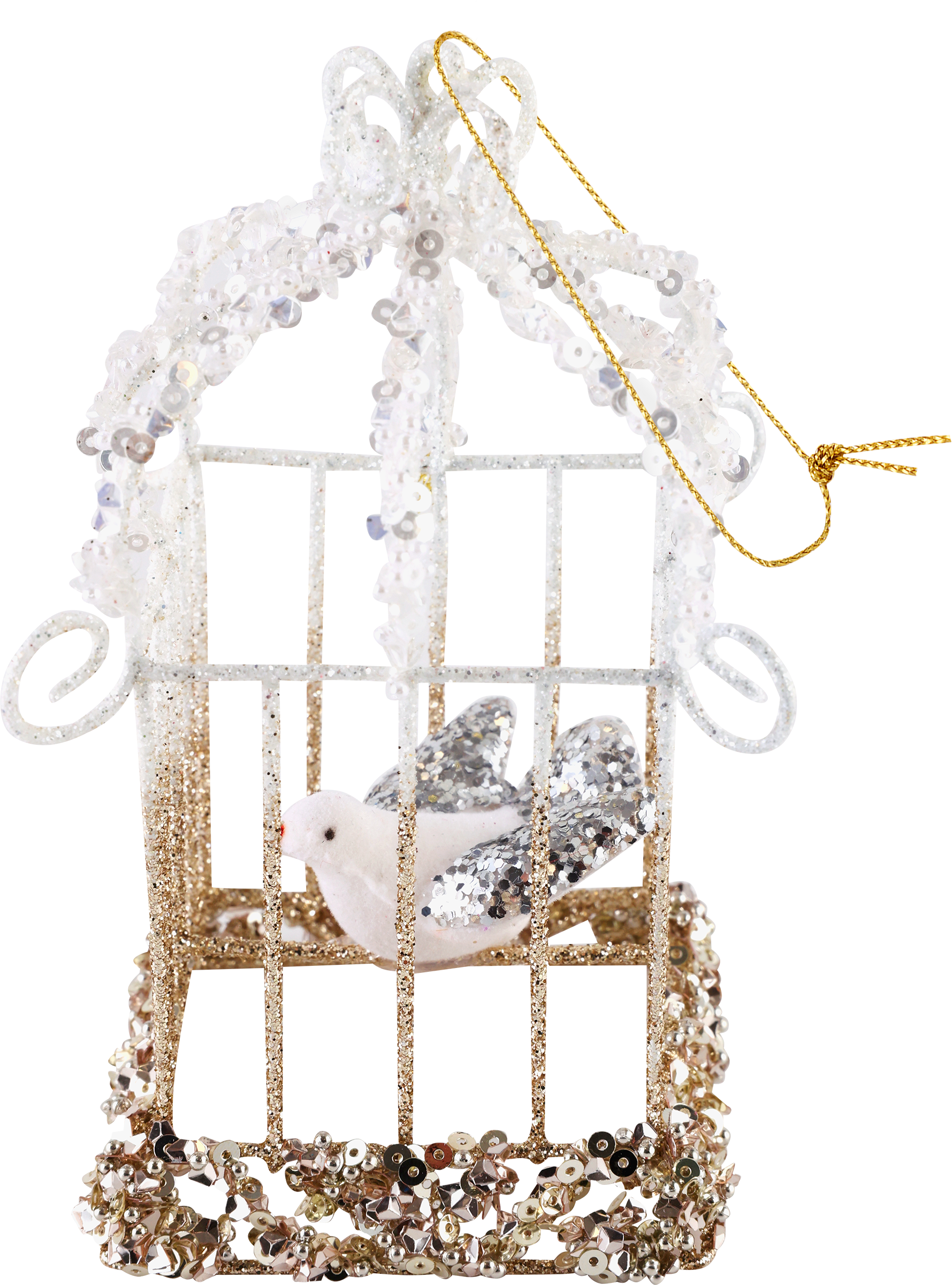 Изображение товара Украшение елочное HOMECLUB Ажурная клетка с птичкой 13 см глиттер