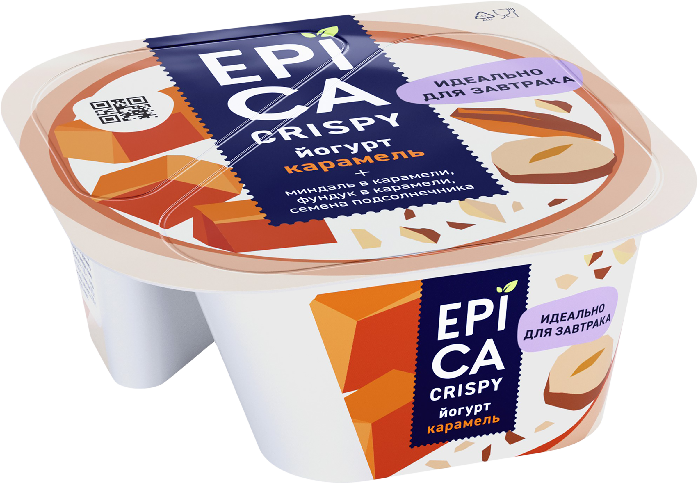 Изображение товара Йогурт EPICA Crispy Карамель, семена подсолнечника, орехи 10,2%, без змж, 140г