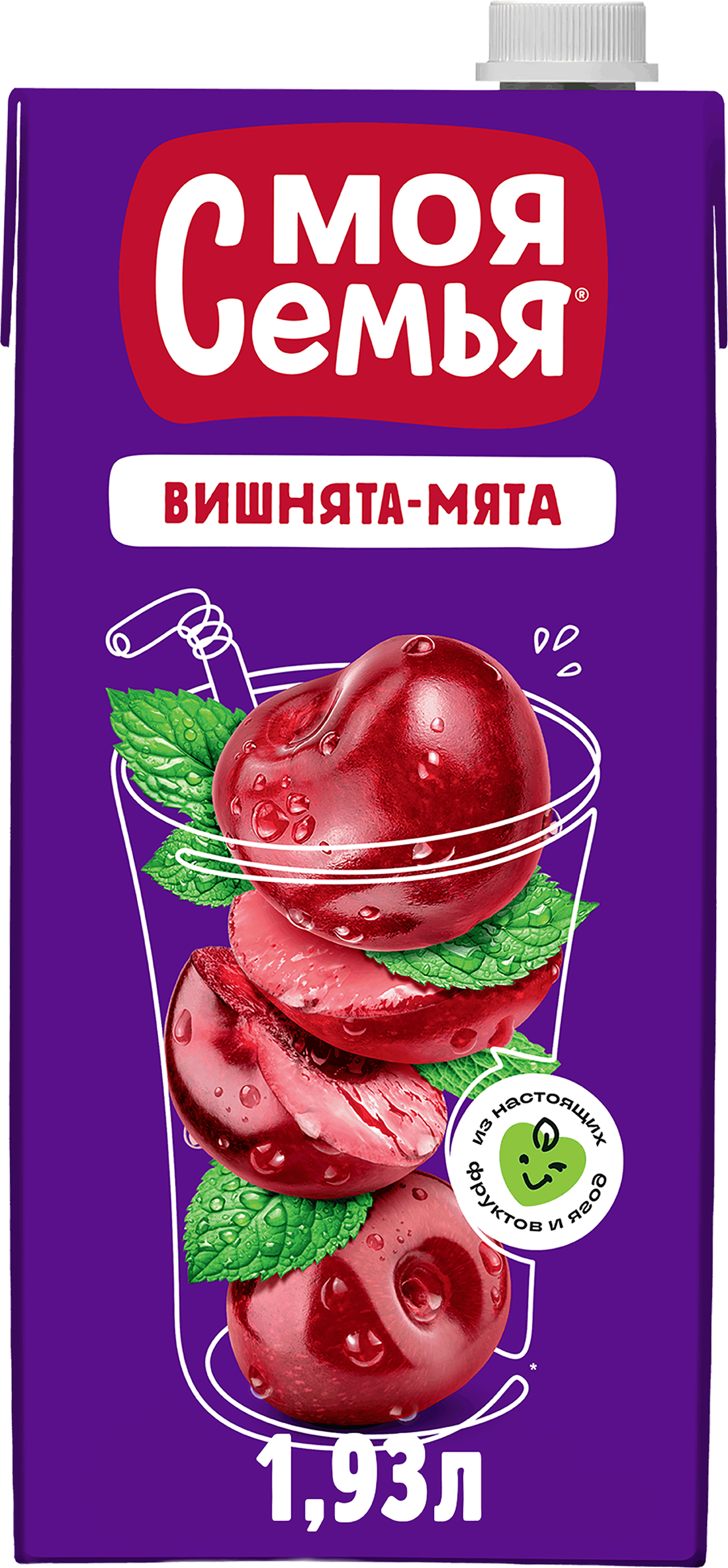 Изображение товара Напиток сокосодержащий МОЯ СЕМЬЯ Вишнята-Мята, 1.93л - вкусный и освежающий