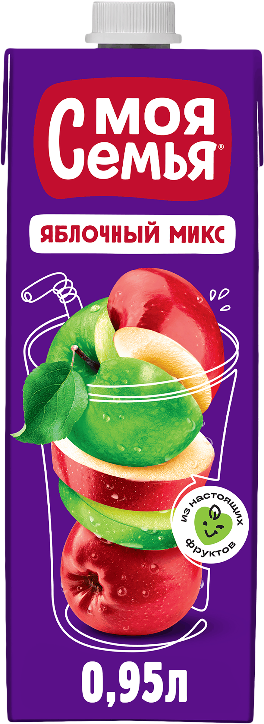 Изображение товара Напиток сокосодержащий МОЯ СЕМЬЯ Яблочный микс 0.95л