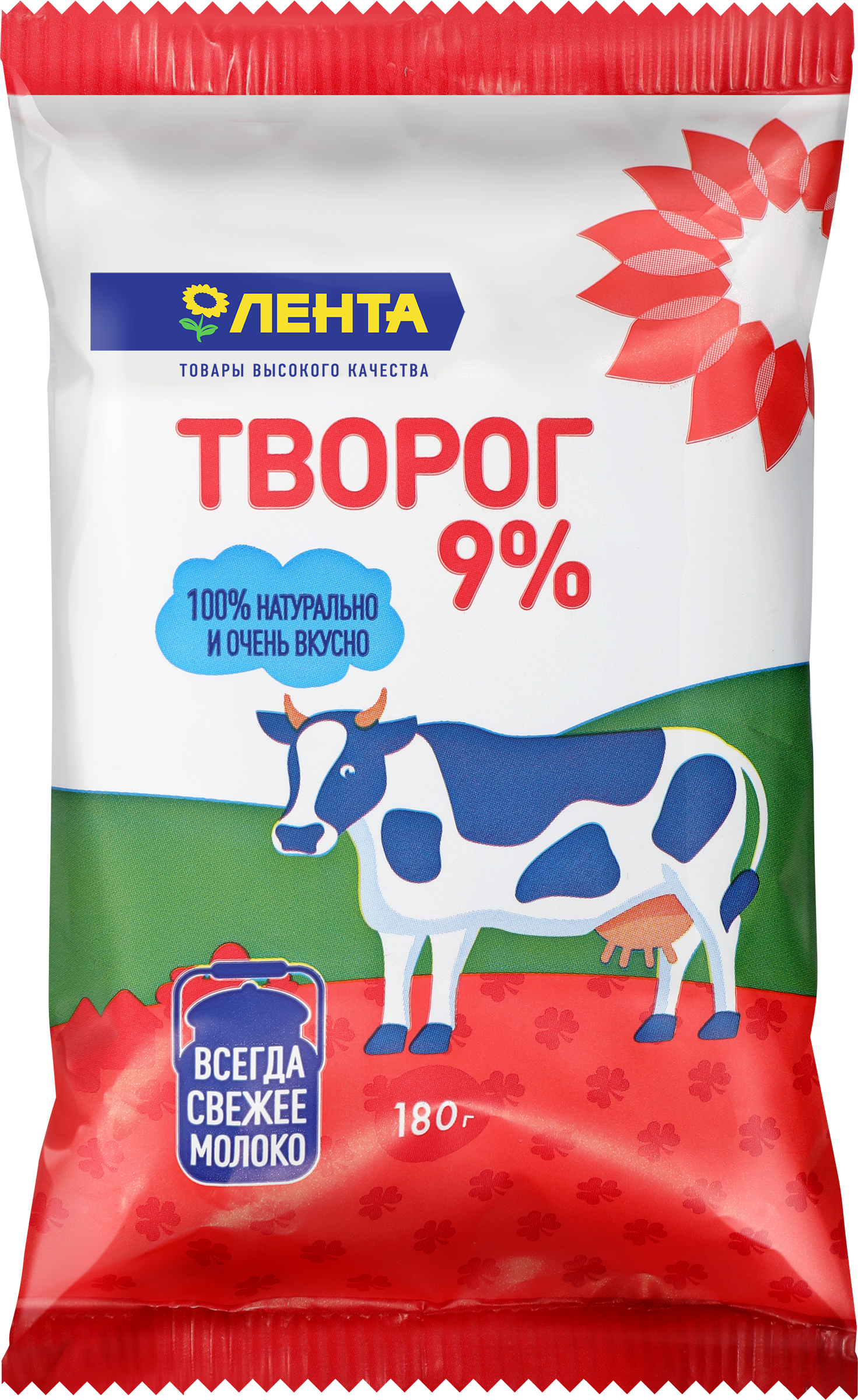 Изображение товара Творог ЛЕНТА 9% без змж 180г - натуральный продукт с высоким содержанием белка