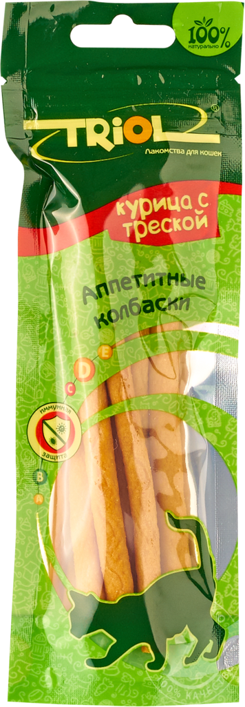 Изображение товара Лакомство для кошек TRIOL Аппетитные колбаски из трески с курицей, 40г