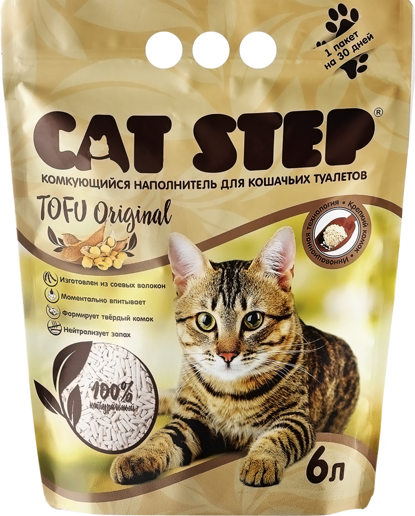 Изображение товара Наполнитель растительный для кошачьего туалета CAT STEP Tofu Original 6л комкующийся натуральный