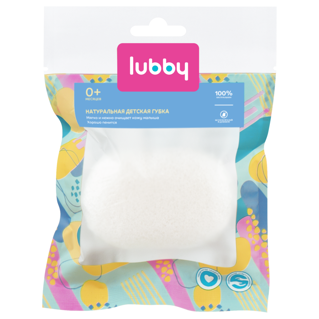 Изображение товара Детская натуральная губка из конжаковой волокна LUBBY 13х3х17 см для ухода за новорожденными