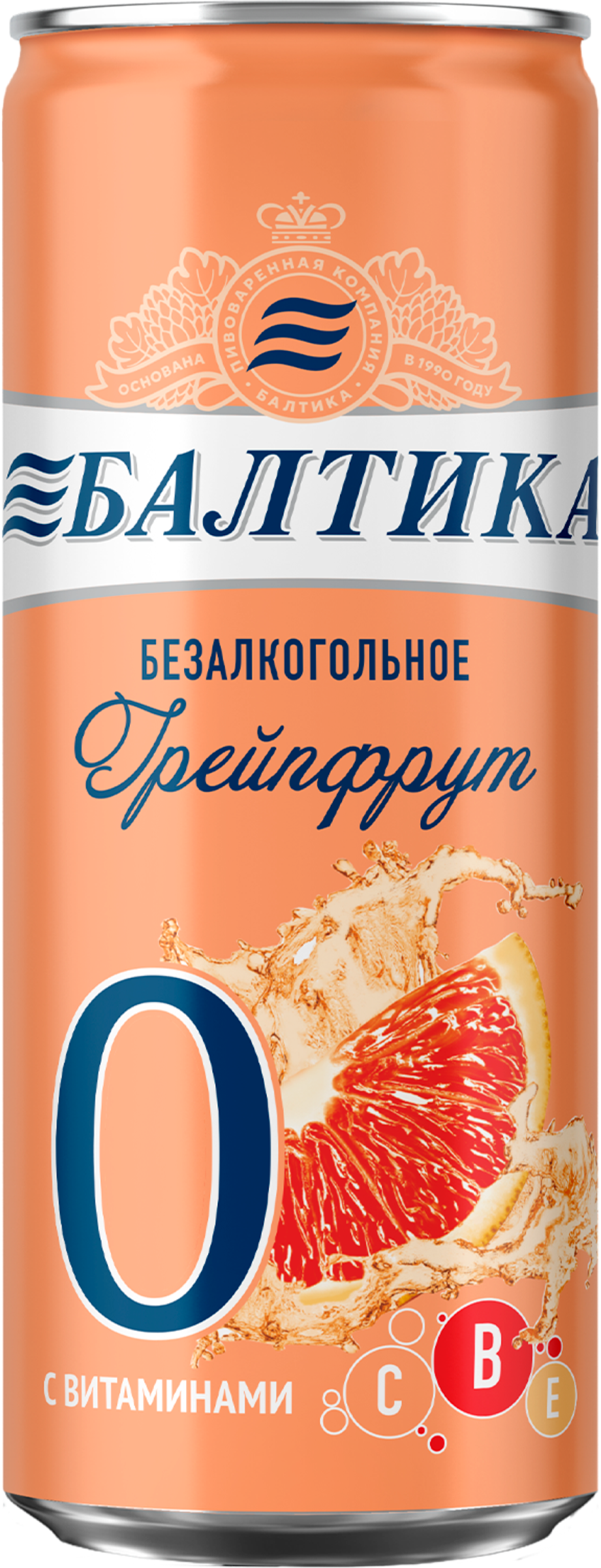 Изображение товара Напиток пивной безалкогольный БАЛТИКА 0 Грейпфрут ароматизированный, 0,5%, ж/б, 0.33л