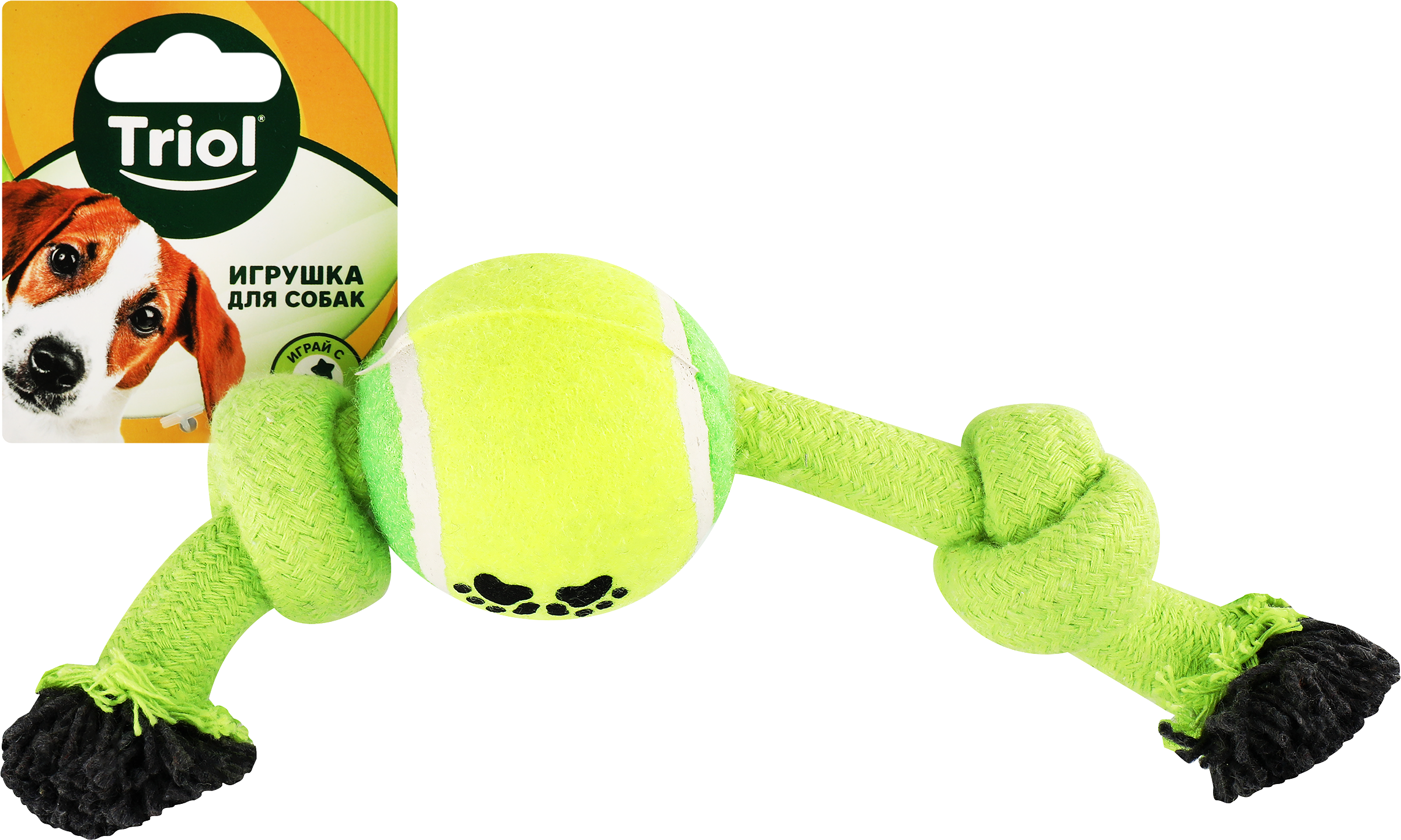 Изображение товара Игрушка для собак TRIOL Веревка-канат 2 узла и мяч, 240мм