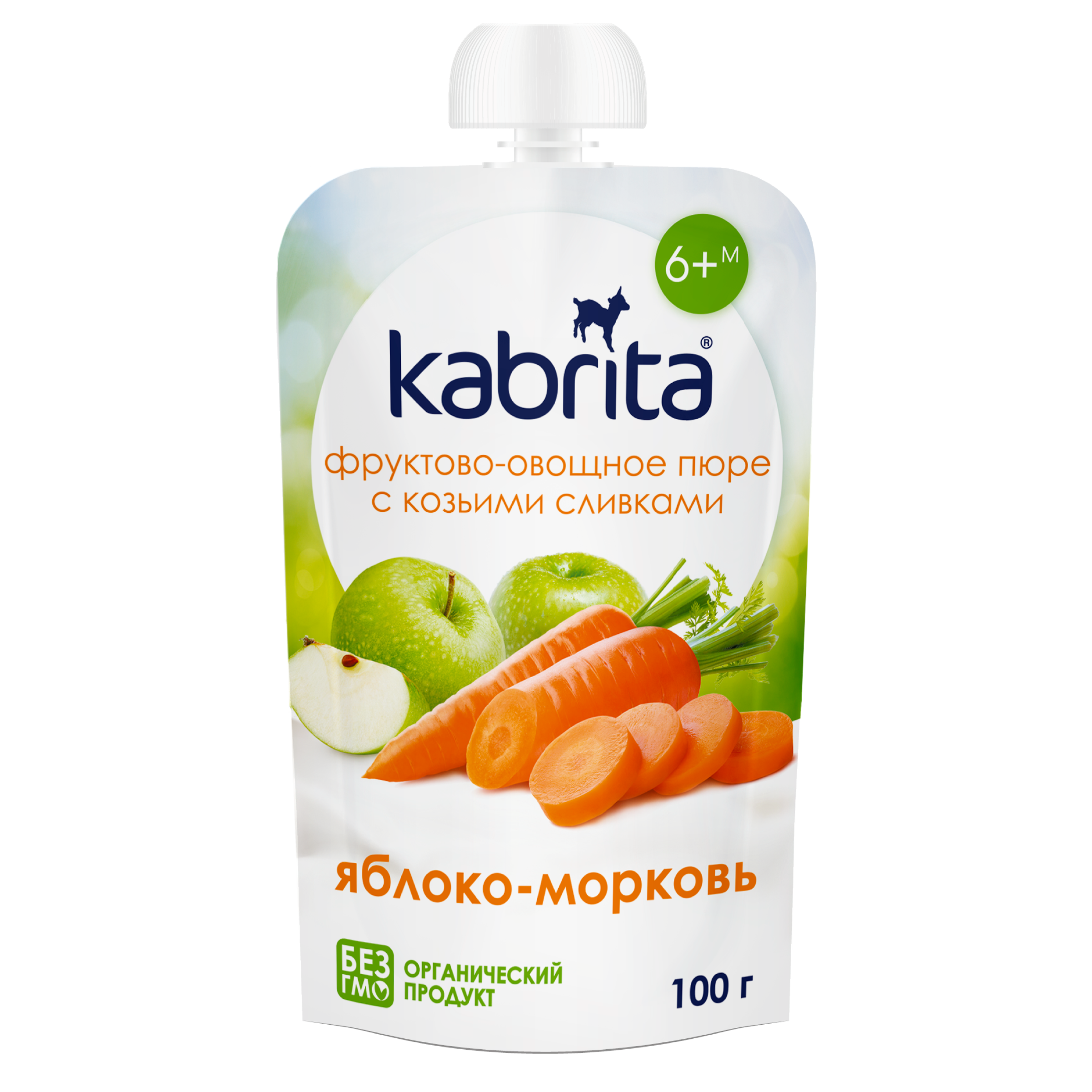Изображение товара Пюре фруктово-овощное KABRITA Яблоко-морковь с козьими сливками, с 6 месяцев, 100г