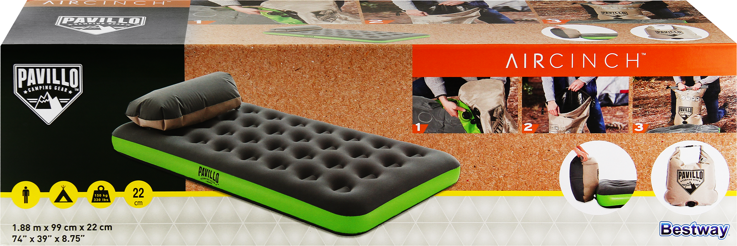 Изображение товара Надувной туристический матрас BESTWAY Pavillo 188x99x22см с подушкой