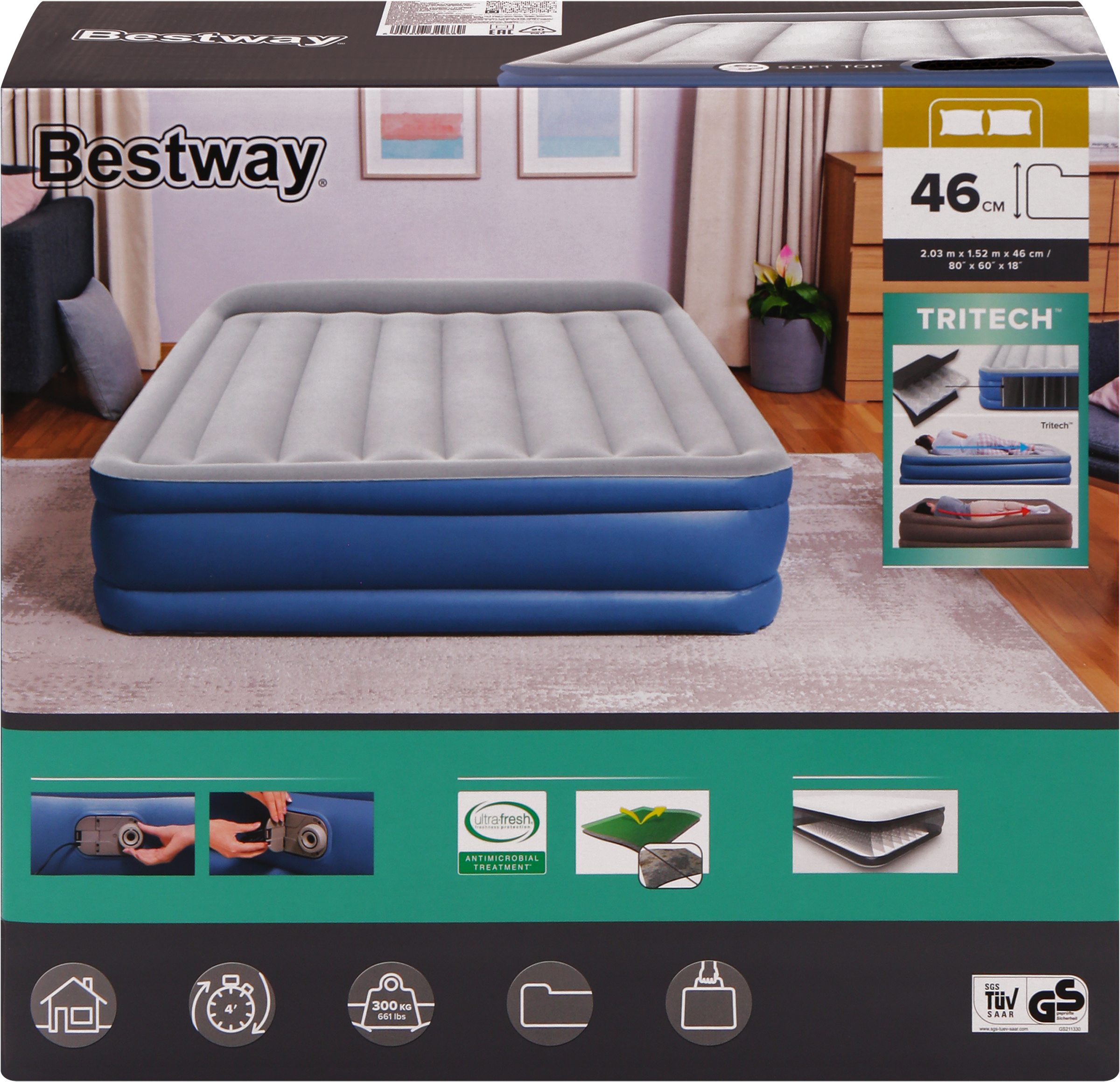 Изображение товара Кровать надувная BESTWAY Tritech 203х152х46см для дома и путешествий