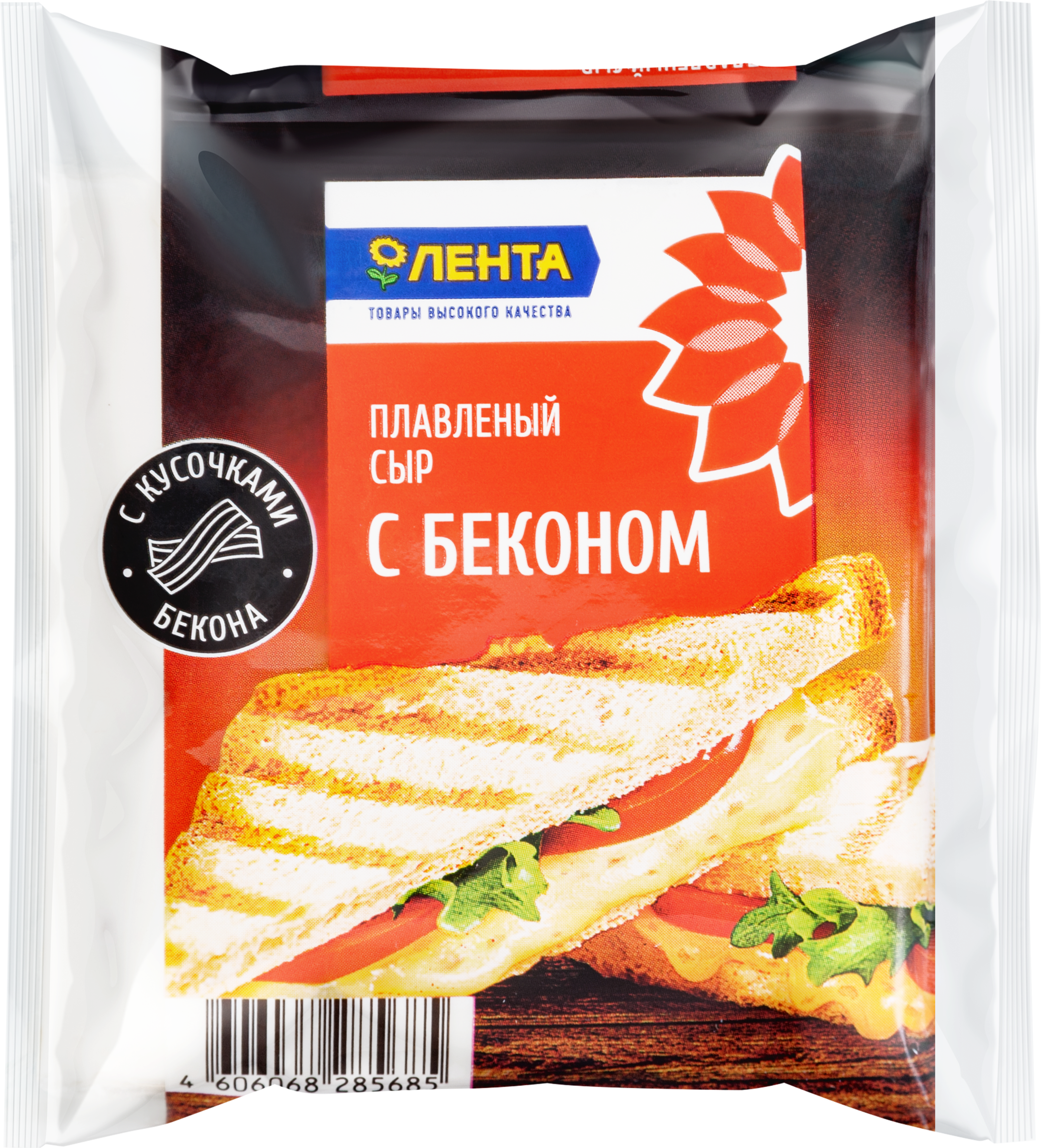 Изображение товара Сыр плавленый ЛЕНТА С беконом, слайсы 130г 45%