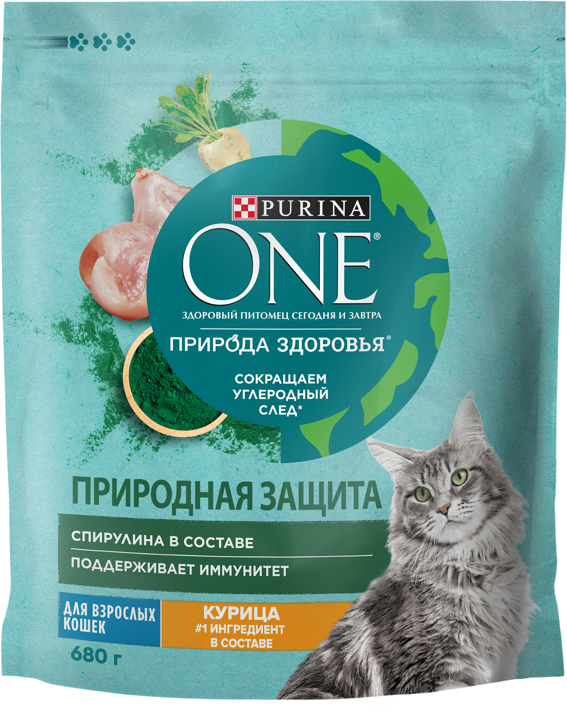 Изображение товара Корм сухой для взрослых кошек PURINA ONE с курицей и спирулиной, 680г