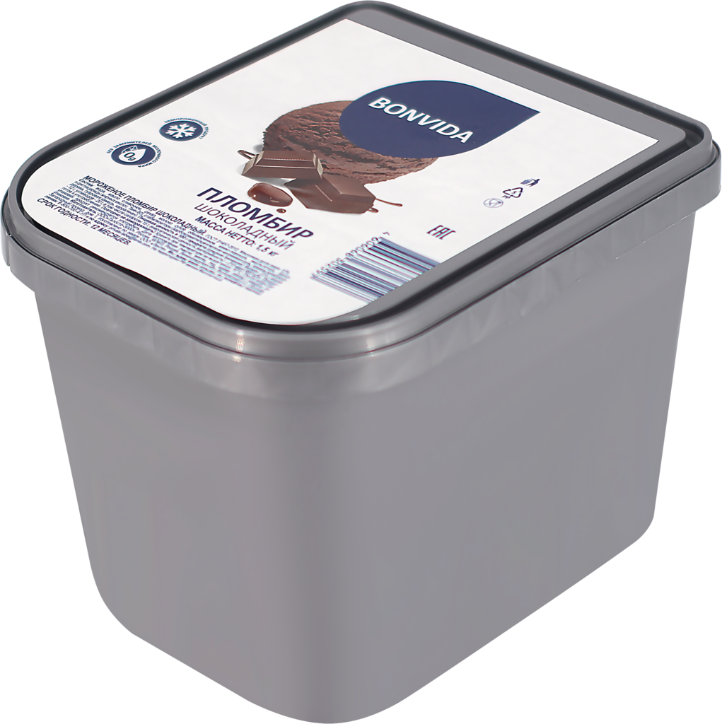 Изображение товара Мороженое BONVIDA Пломбир шоколадный 12% 1500г Россия