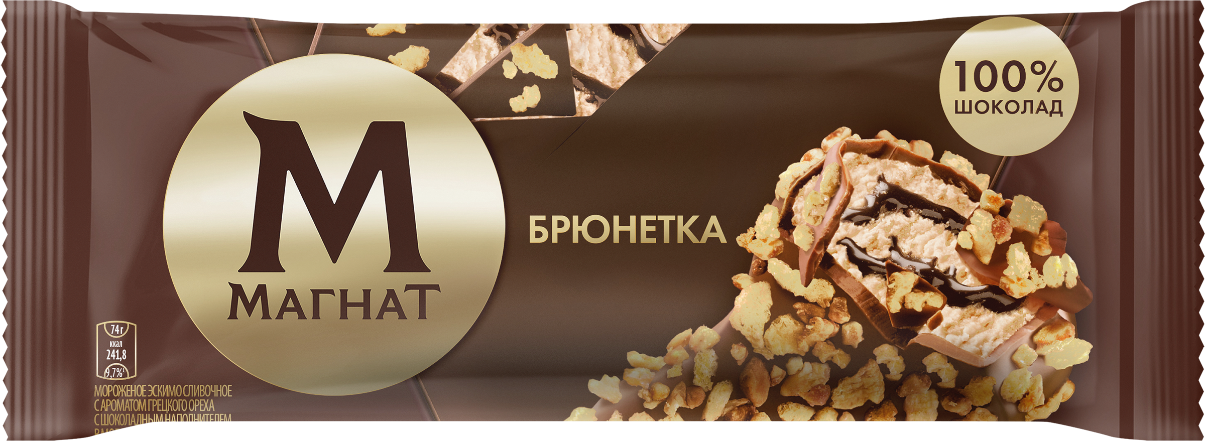 Изображение товара Мороженое МАГНАТ Брюнетка 8% эскимо с орехами и шоколадом 74г