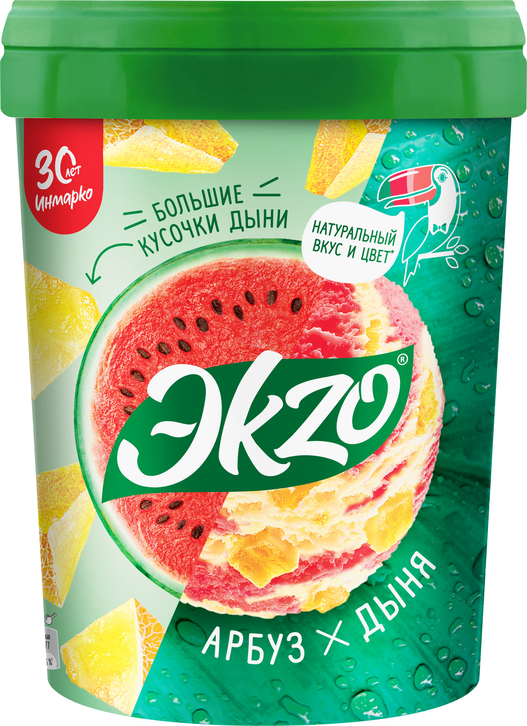 Изображение товара Мороженое ЭKZO Арбуз, дыня молочное, без змж, ведро, 520г
