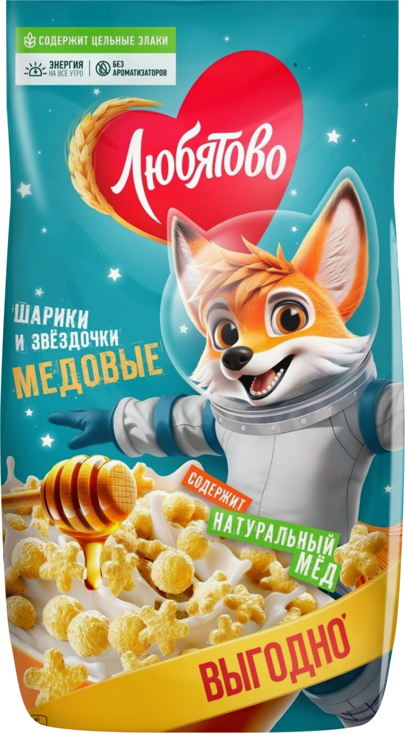 Изображение товара Готовый завтрак ЛЮБЯТОВО Медовые шарики и звездочки, 420г
