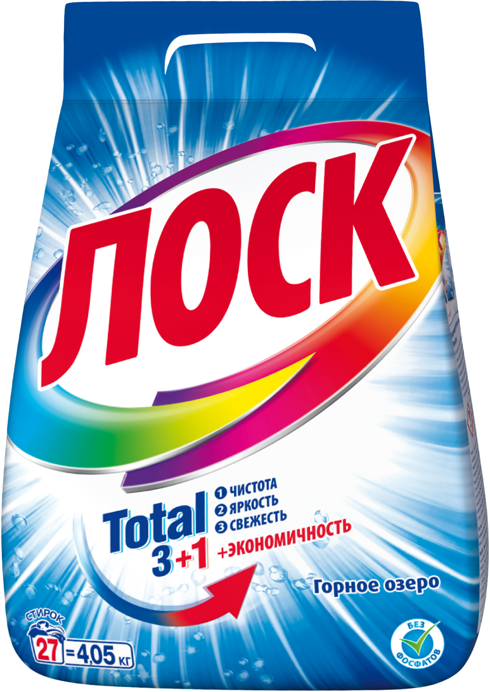 Изображение товара Стиральный порошок ЛОСК Горное озеро 4,05кг, эффективное средство для белых тканей