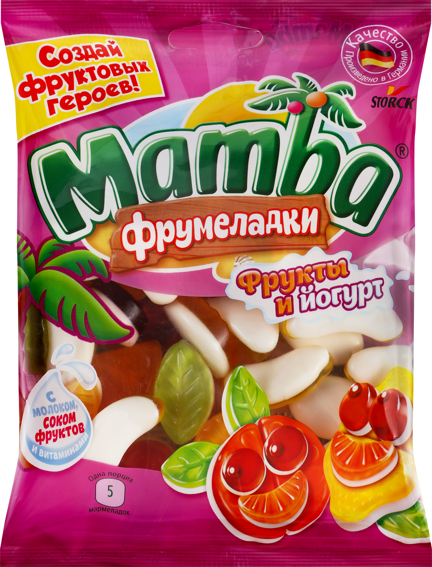 Изображение товара Мармелад жевательный MAMBA Фрумеладки Фрукты и йогурт, 140г