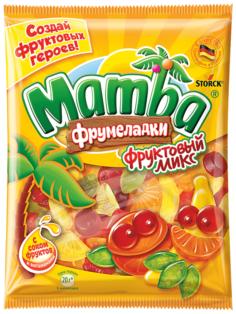 Изображение товара Мармелад жевательный MAMBA Фрумеладки Фруктовый микс, 140г Изображение товара Мармелад жевательный MAMBA Фрумеладки Фруктовый микс, 140г