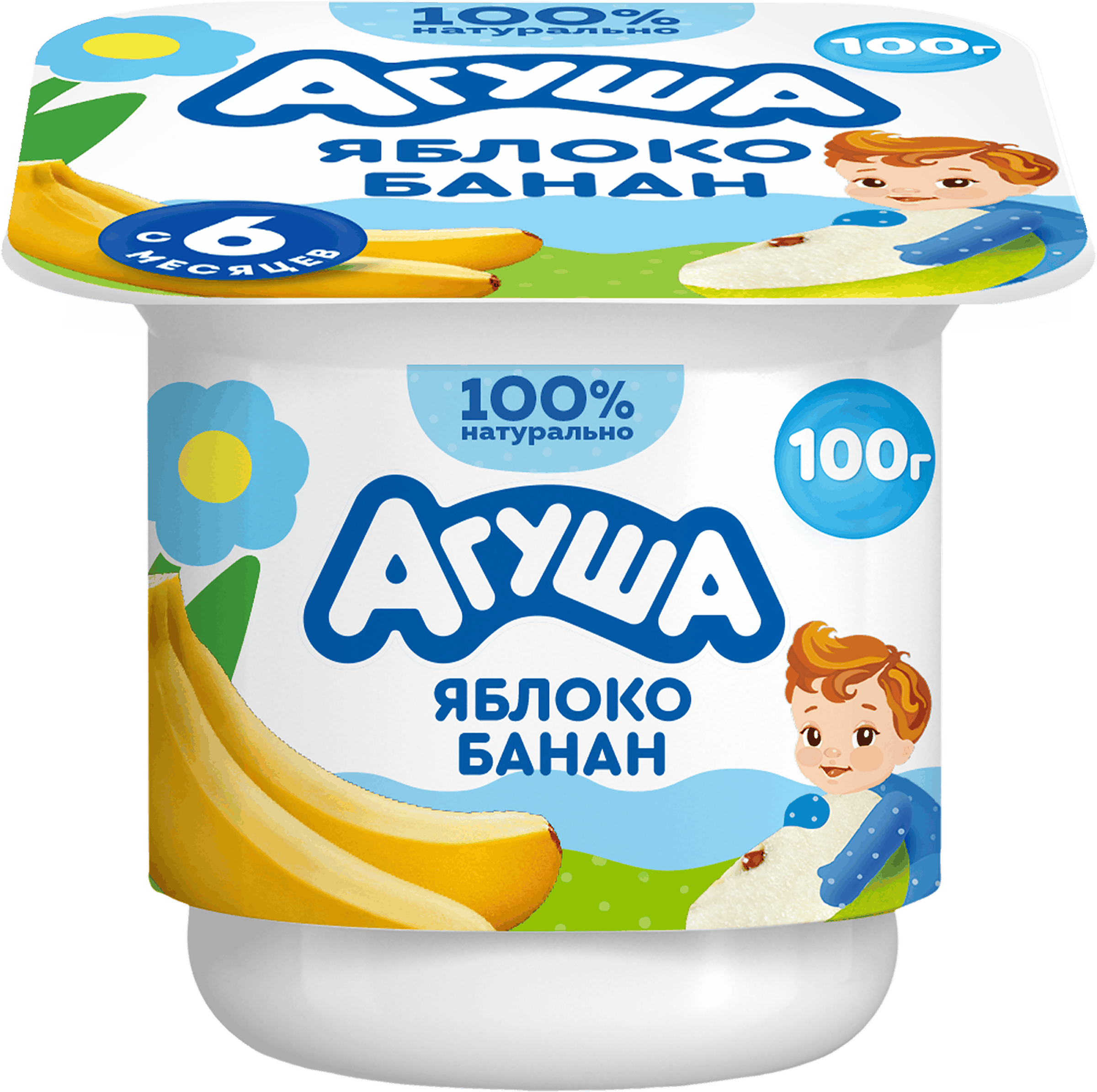 Изображение товара Творог детский АГУША Яблоко, банан фруктовый 3,9%, с 6 месяцев, без змж, 100г