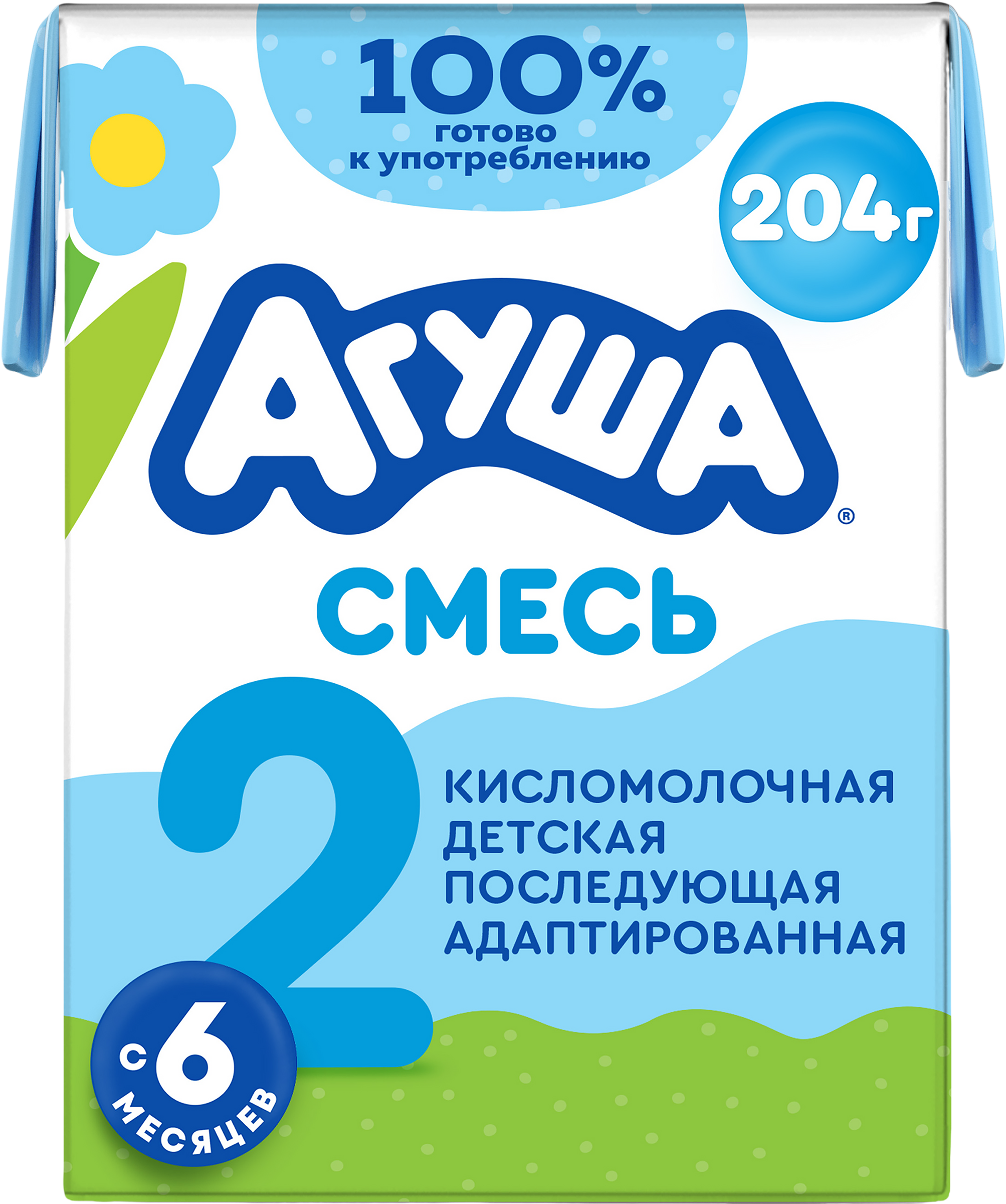 Изображение товара Смесь кисломолочная детская АГУША 2 3,4%, с 6 месяцев, без змж, 204г