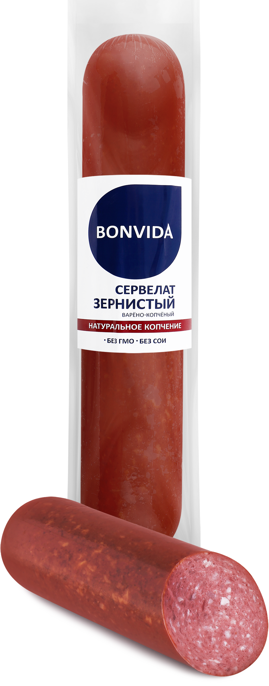Изображение товара Колбаса копчено-вареная BONVIDA Сервелат Зернистый 810 г, мясной деликатес