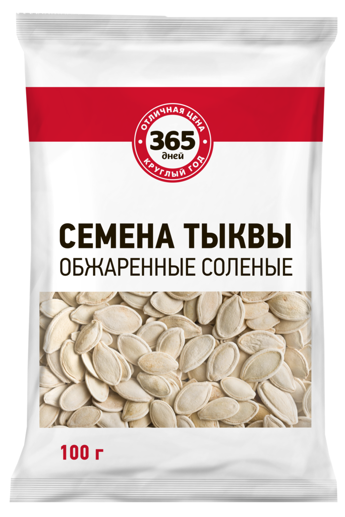 Изображение товара Семена тыквы 365 ДНЕЙ обжаренные соленые, 100г