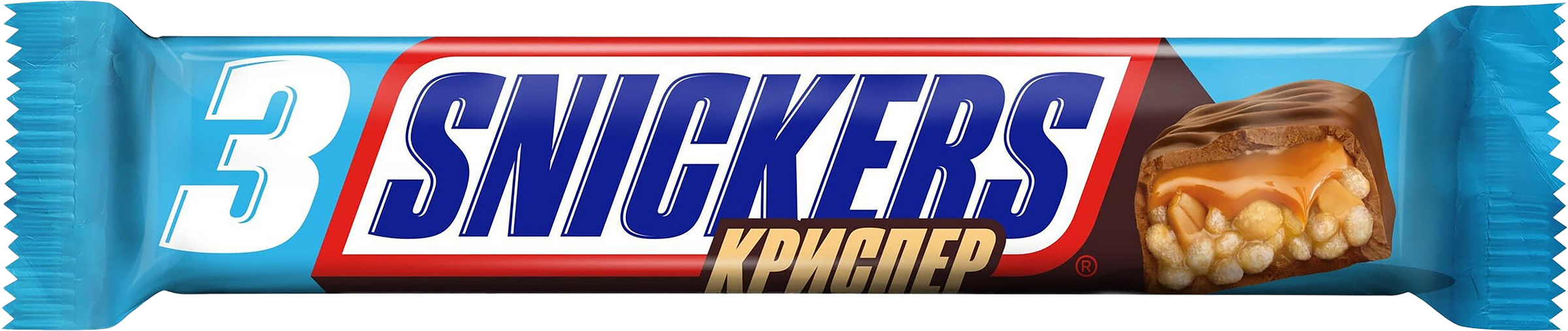 Изображение товара Шоколадный батончик SNICKERS Криспер Трио 60 г хрустящий с арахисом и карамелью