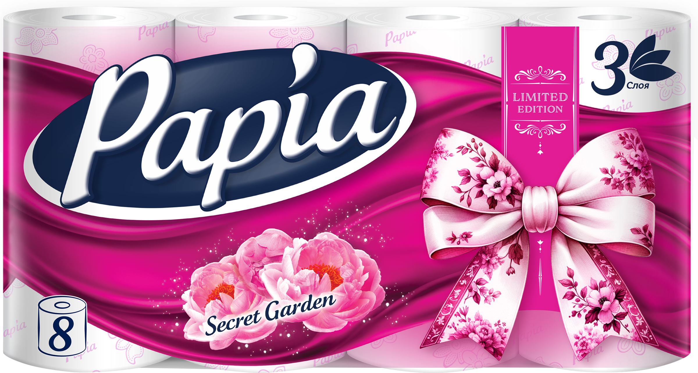 Изображение товара Бумага туалетная PAPIA Secret Garden 3-слоя, 8шт ароматизированная белая