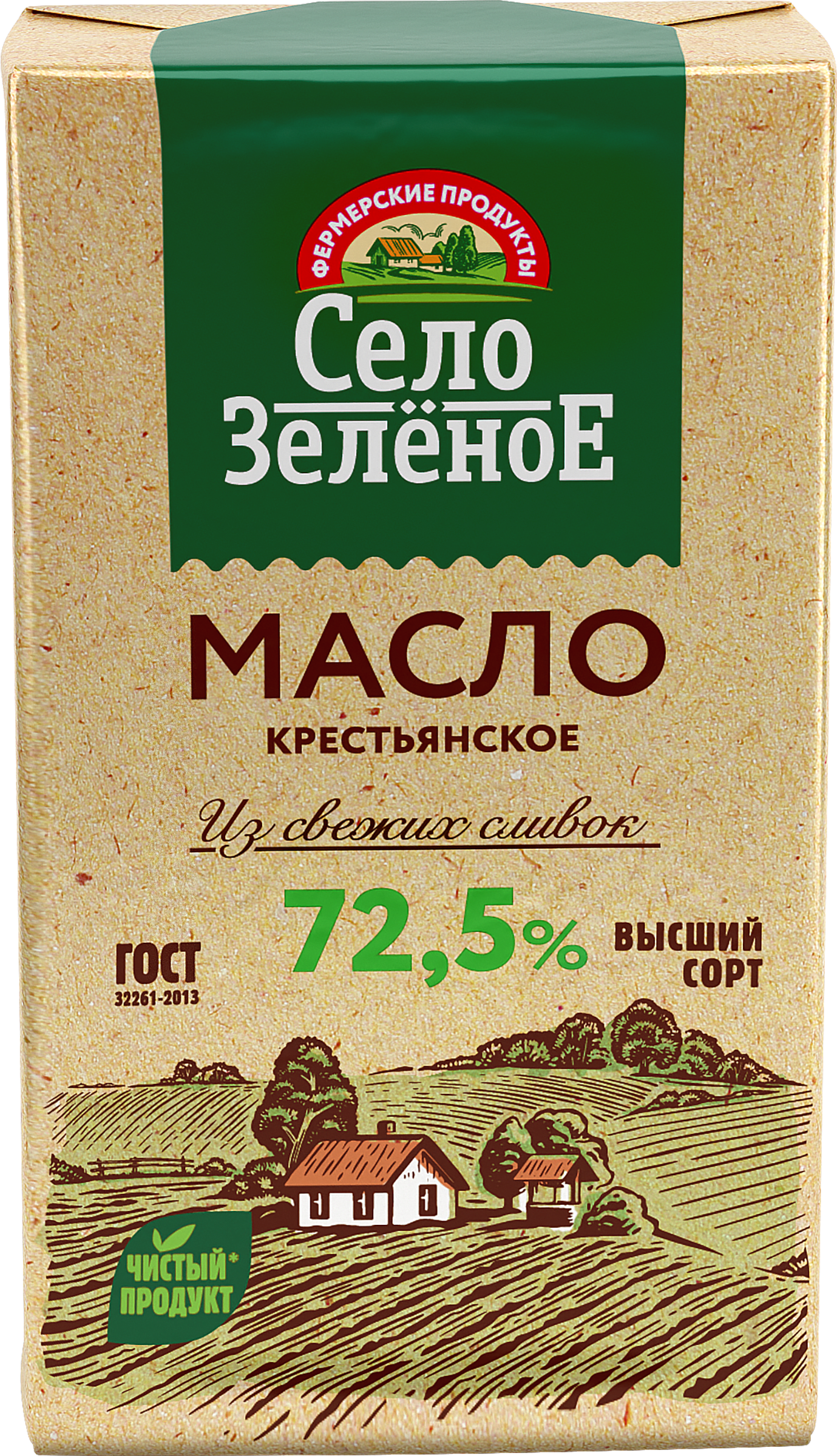 Изображение товара Масло сливочное СЕЛО ЗЕЛЕНОЕ 72,5% 175г натуральное стандарт ГОСТ