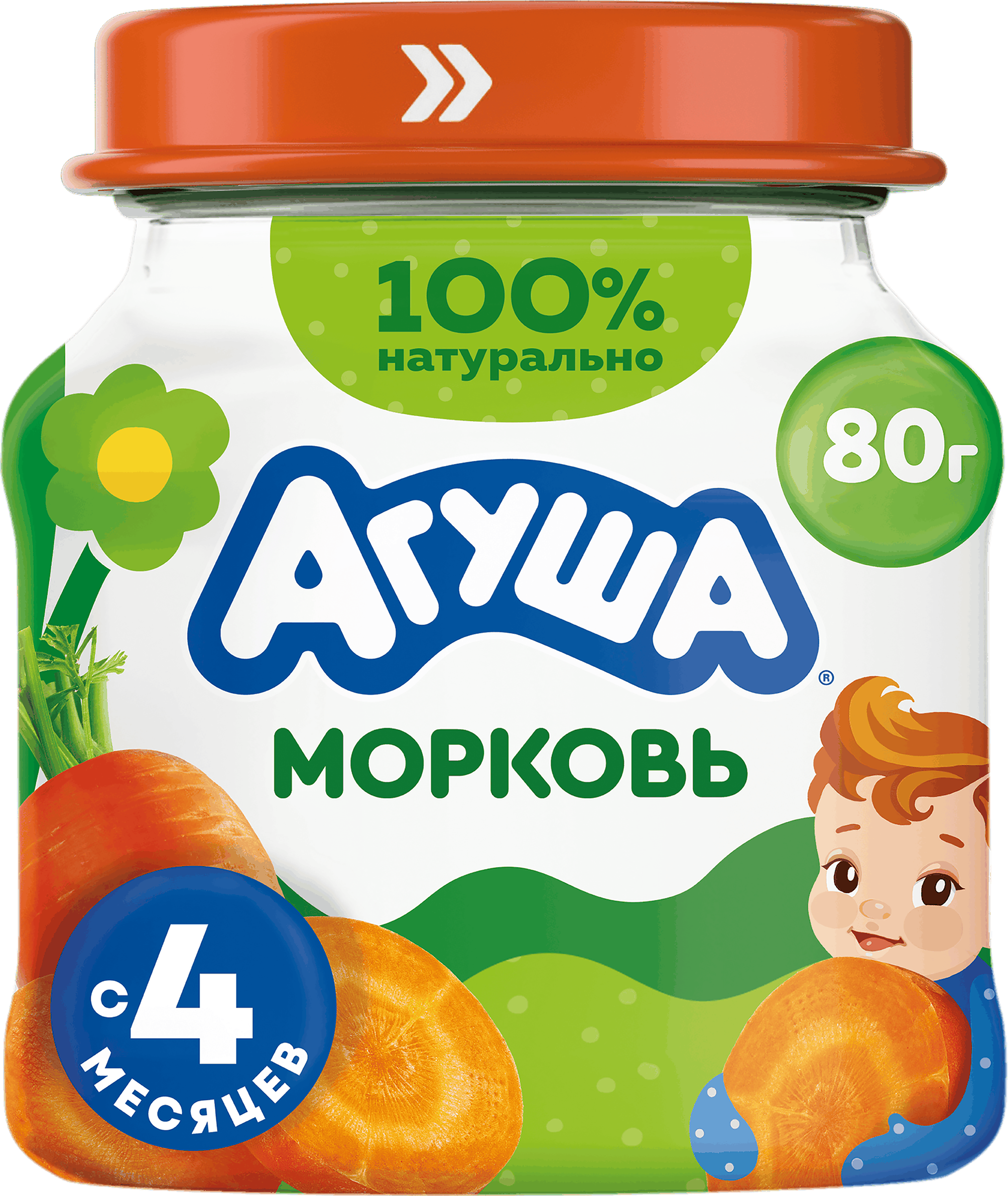 Изображение товара Пюре овощное детское Агуша морковь, с 4 месяцев, 80г