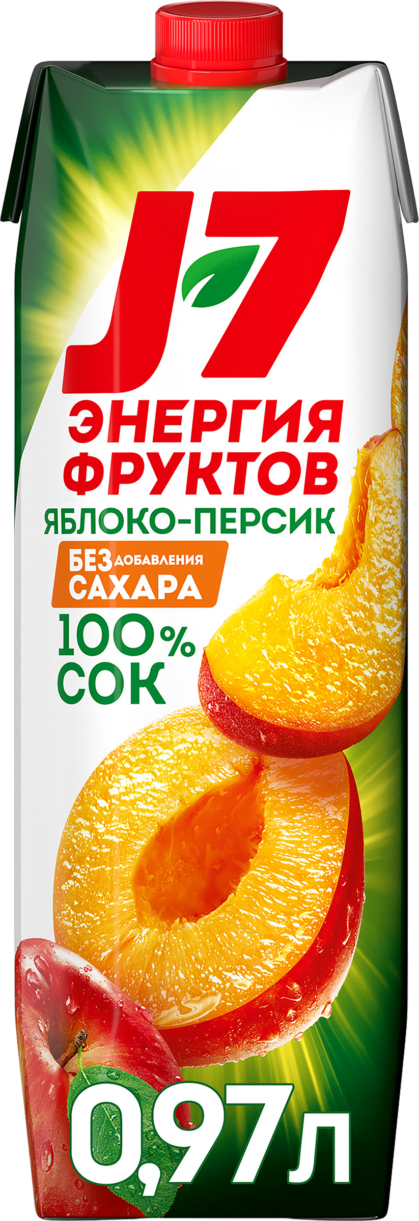 Изображение товара Натуральный сок J7 Яблоко и персик с мякотью 0.97л без добавок