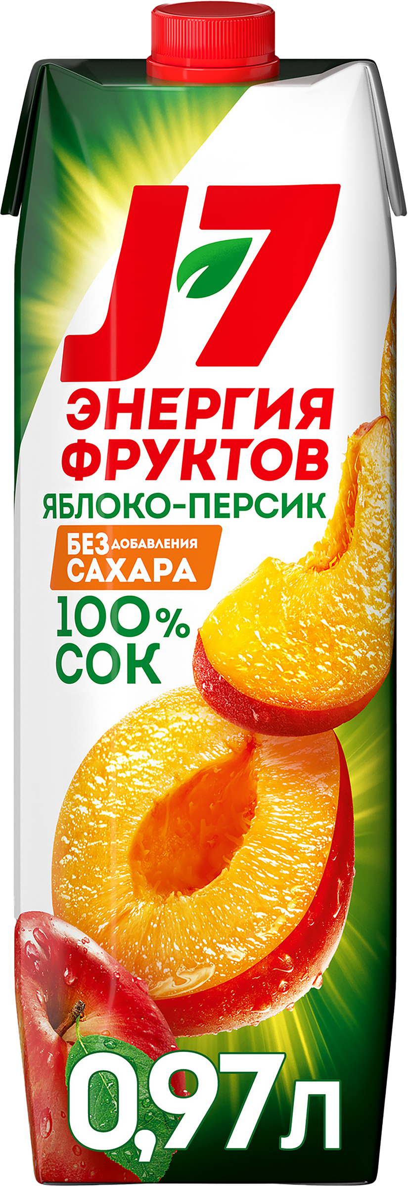 Изображение товара Натуральный сок J7 Яблоко и персик с мякотью 0.97л без добавок
